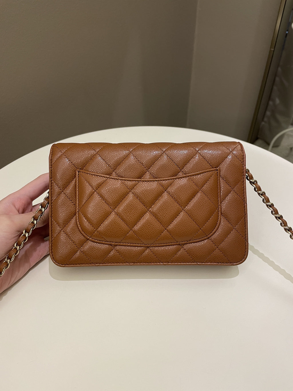 Chanel 23A Cc Quilted Wallet on Chain Tan Brown Caviar
