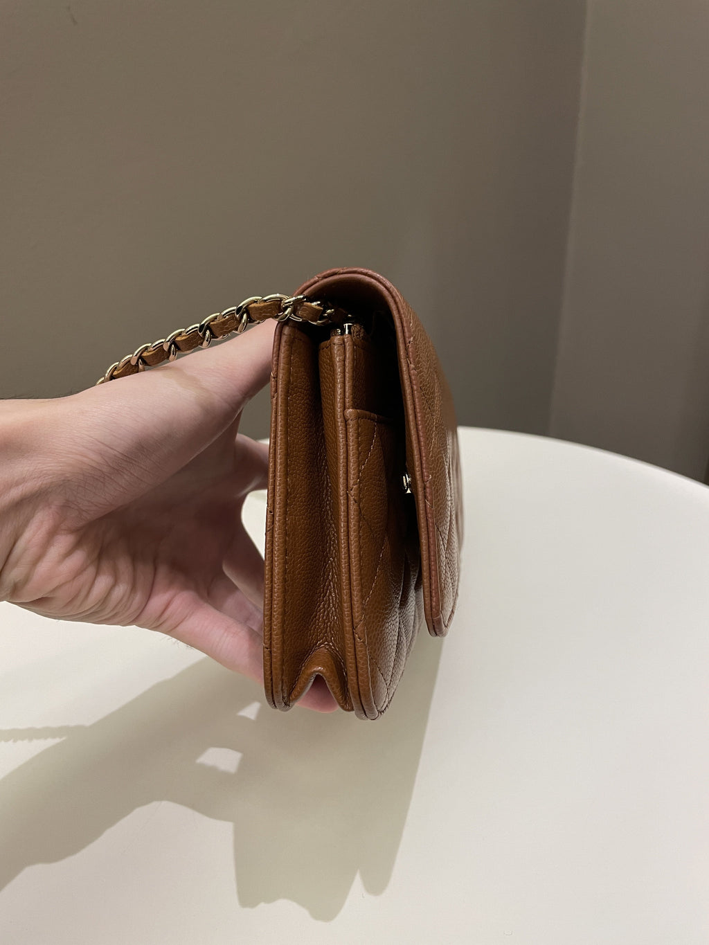 Chanel 23A Cc Quilted Wallet on Chain Tan Brown Caviar