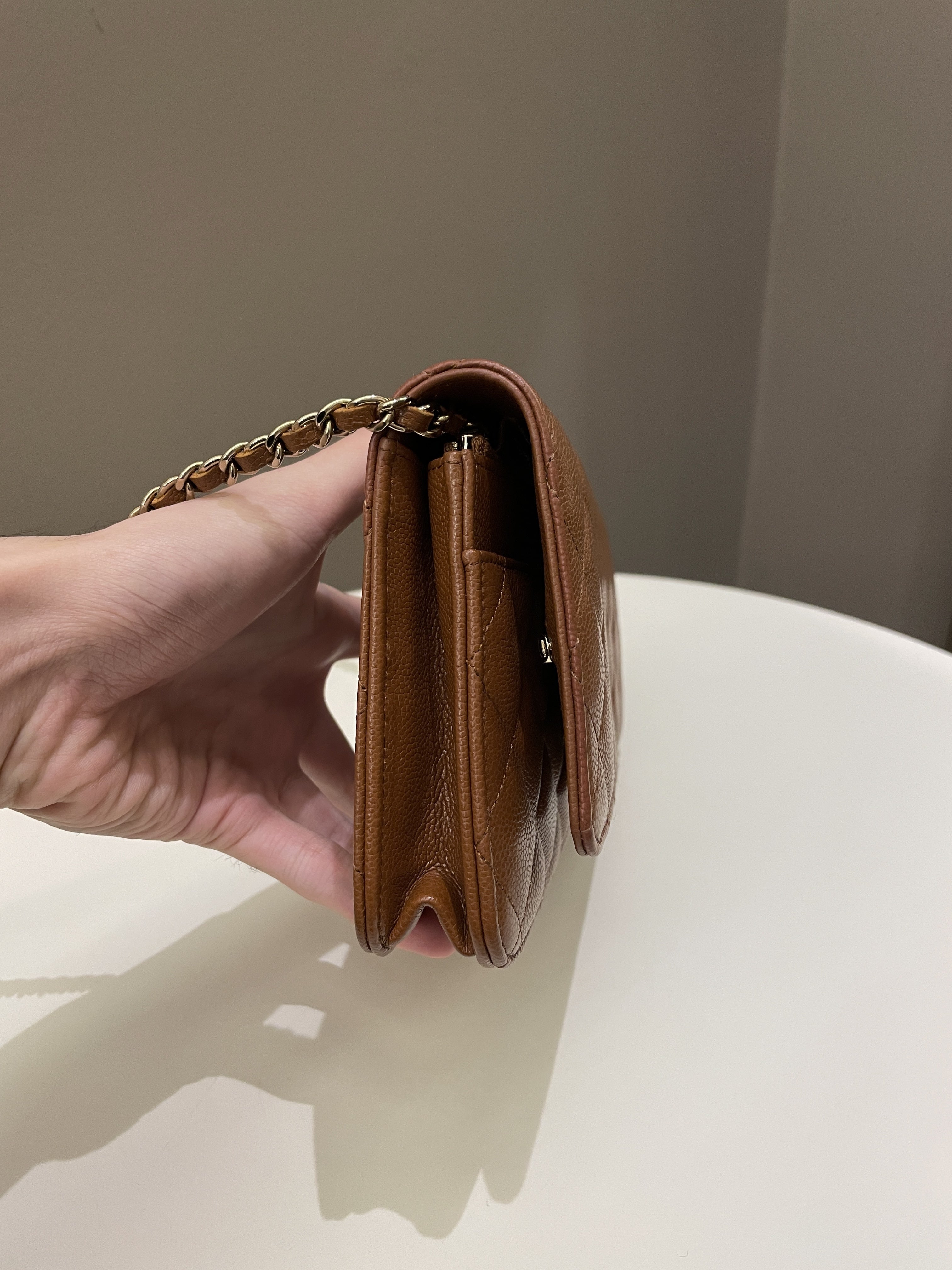 Chanel 23A Cc Quilted Wallet on Chain Tan Brown Caviar