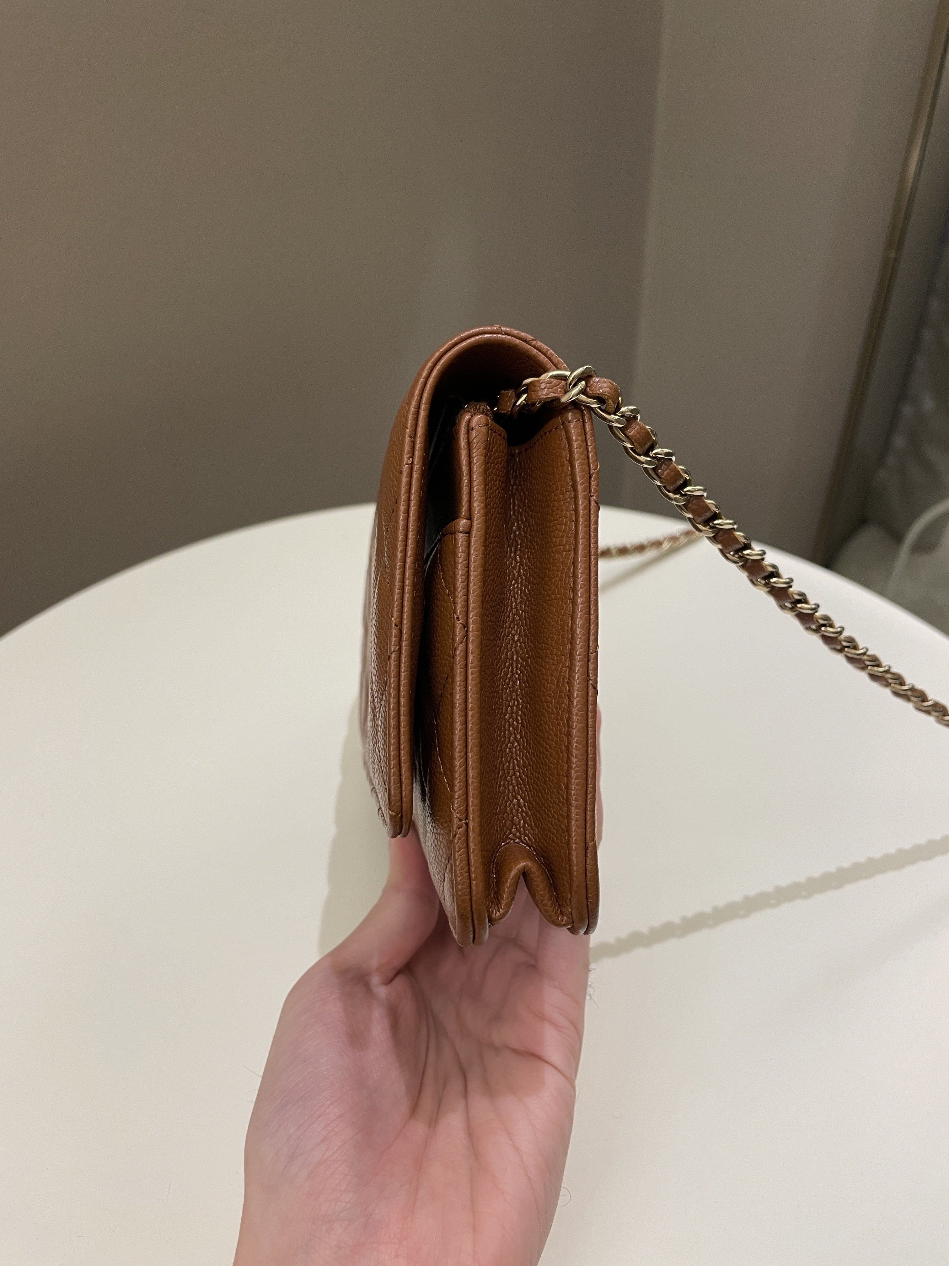 Chanel 23A Cc Quilted Wallet on Chain Tan Brown Caviar