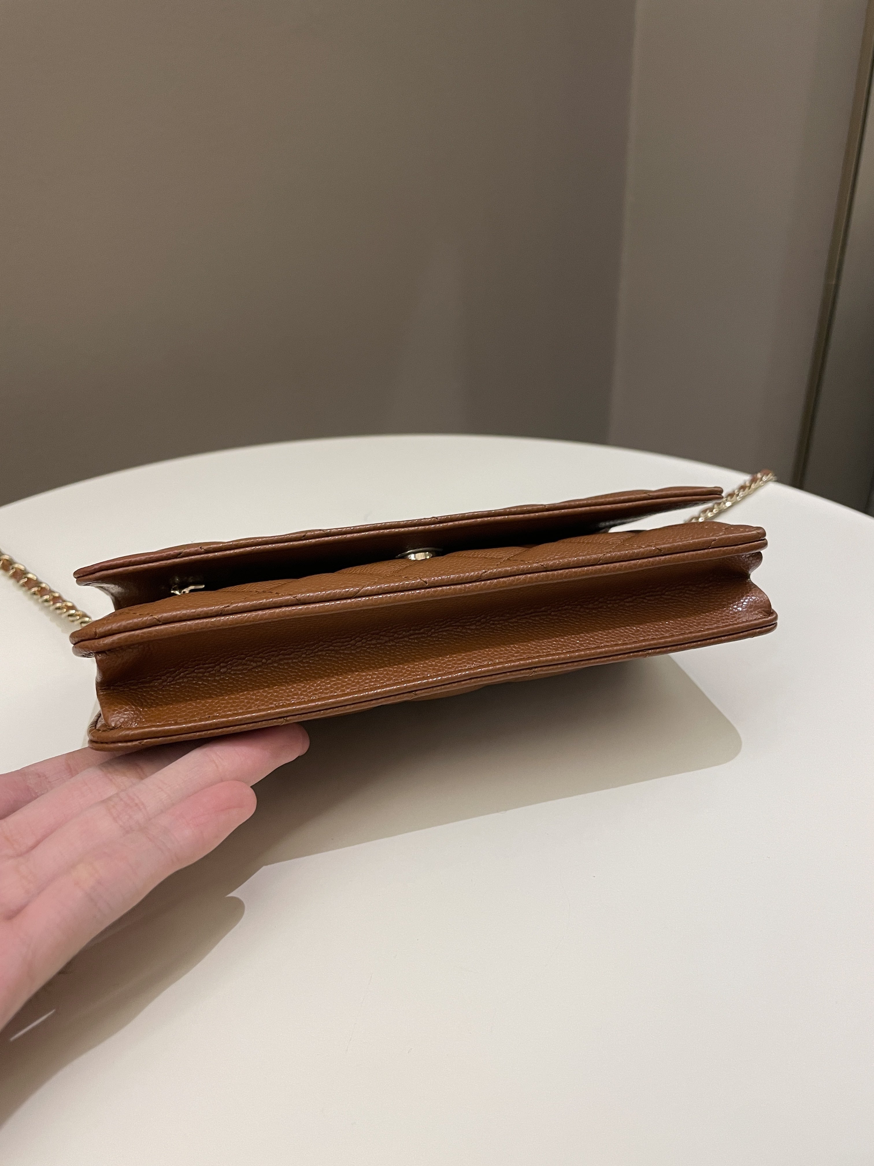 Chanel 23A Cc Quilted Wallet on Chain Tan Brown Caviar