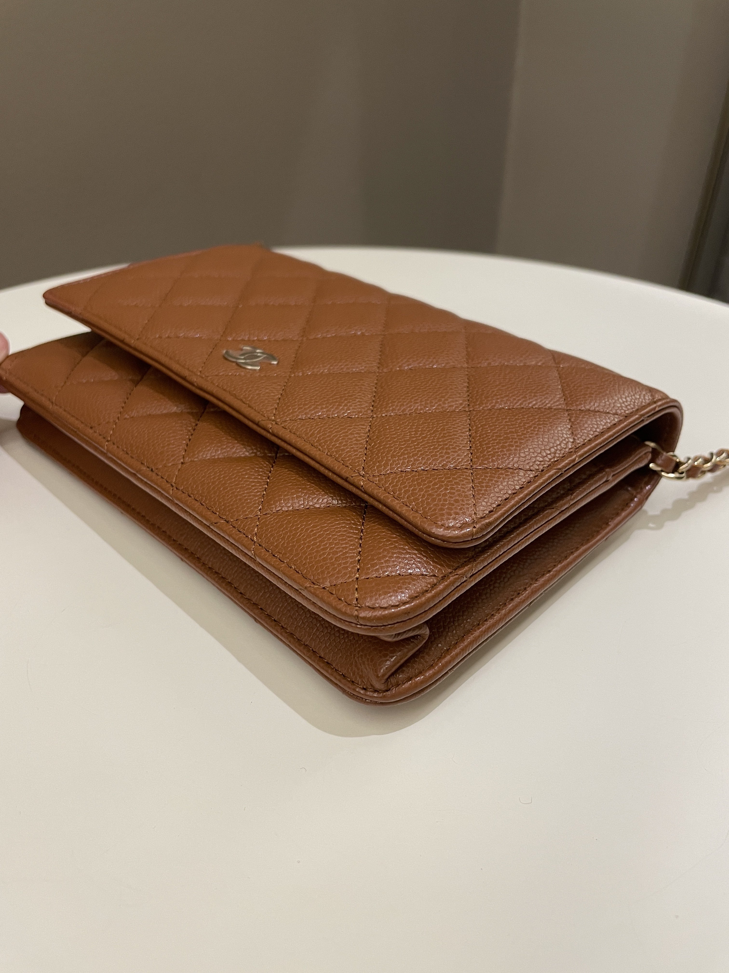 Chanel 23A Cc Quilted Wallet on Chain Tan Brown Caviar