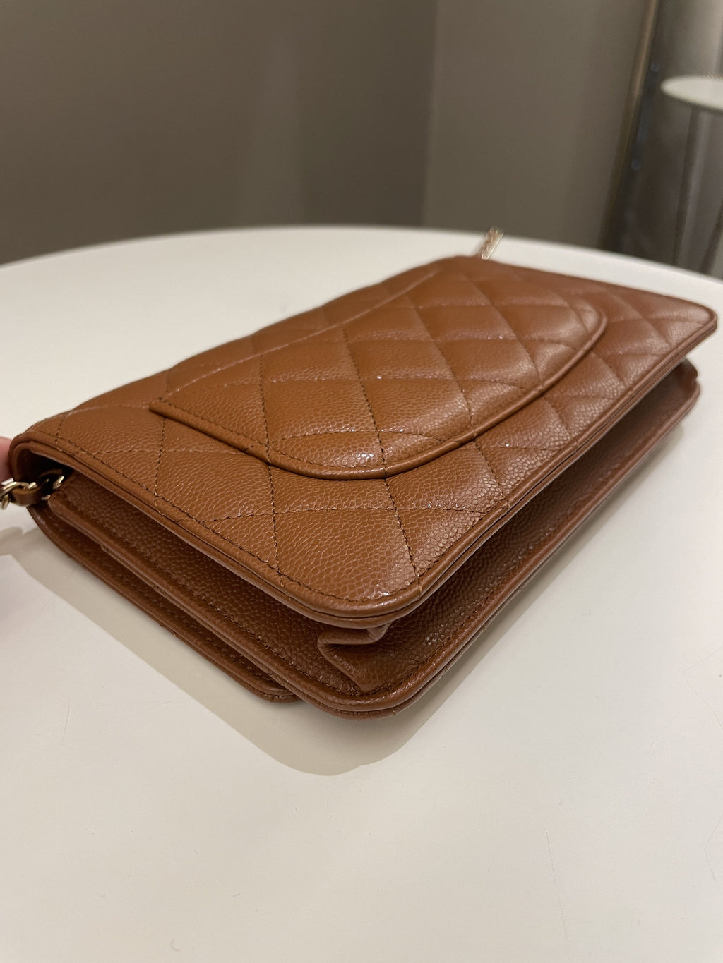 Chanel 23A Cc Quilted Wallet on Chain Tan Brown Caviar