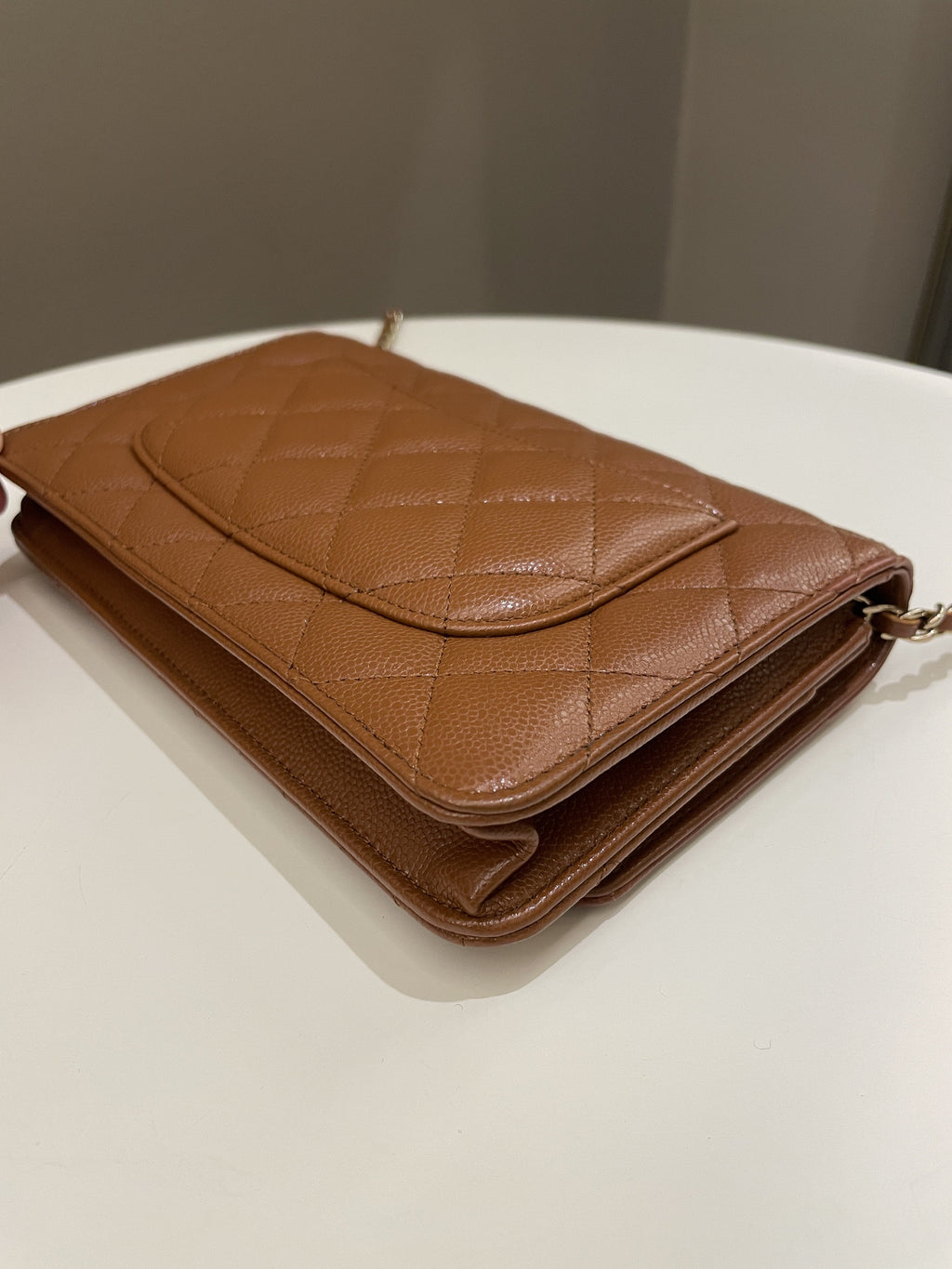 Chanel 23A Cc Quilted Wallet on Chain Tan Brown Caviar