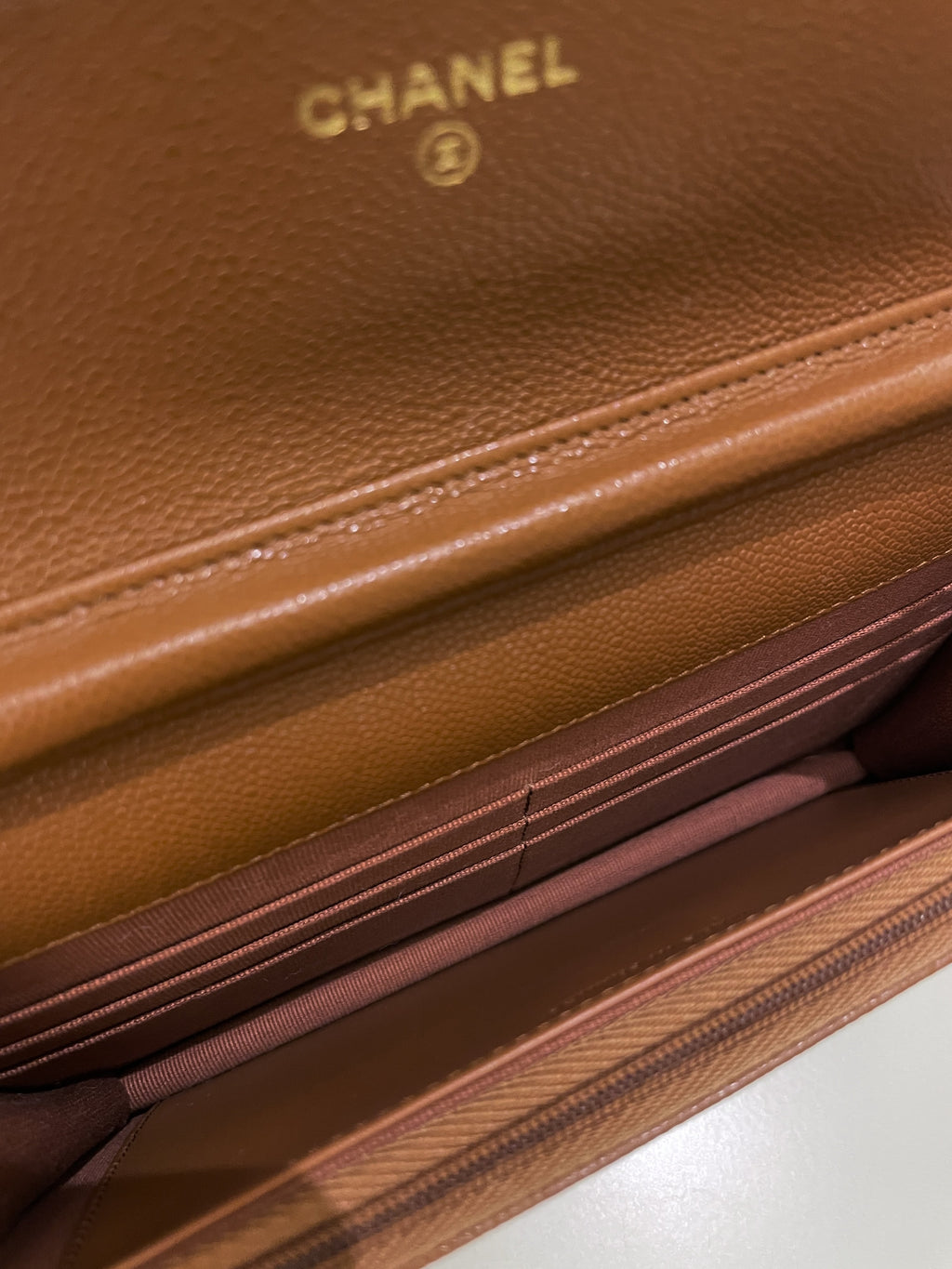 Chanel 23A Cc Quilted Wallet on Chain Tan Brown Caviar