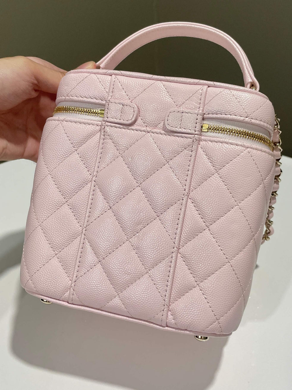 Chanel 22S Top Handle Vanity Bag Rose Clair Caviar