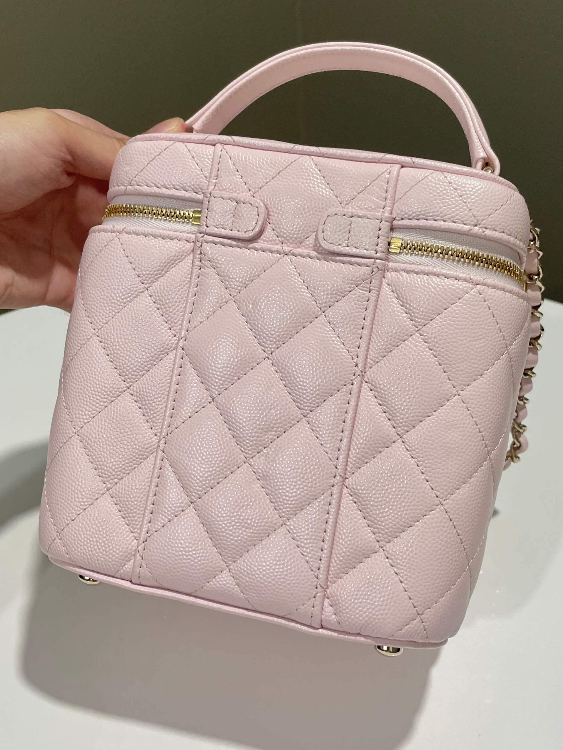 Chanel 22S Top Handle Vanity Bag Rose Clair Caviar