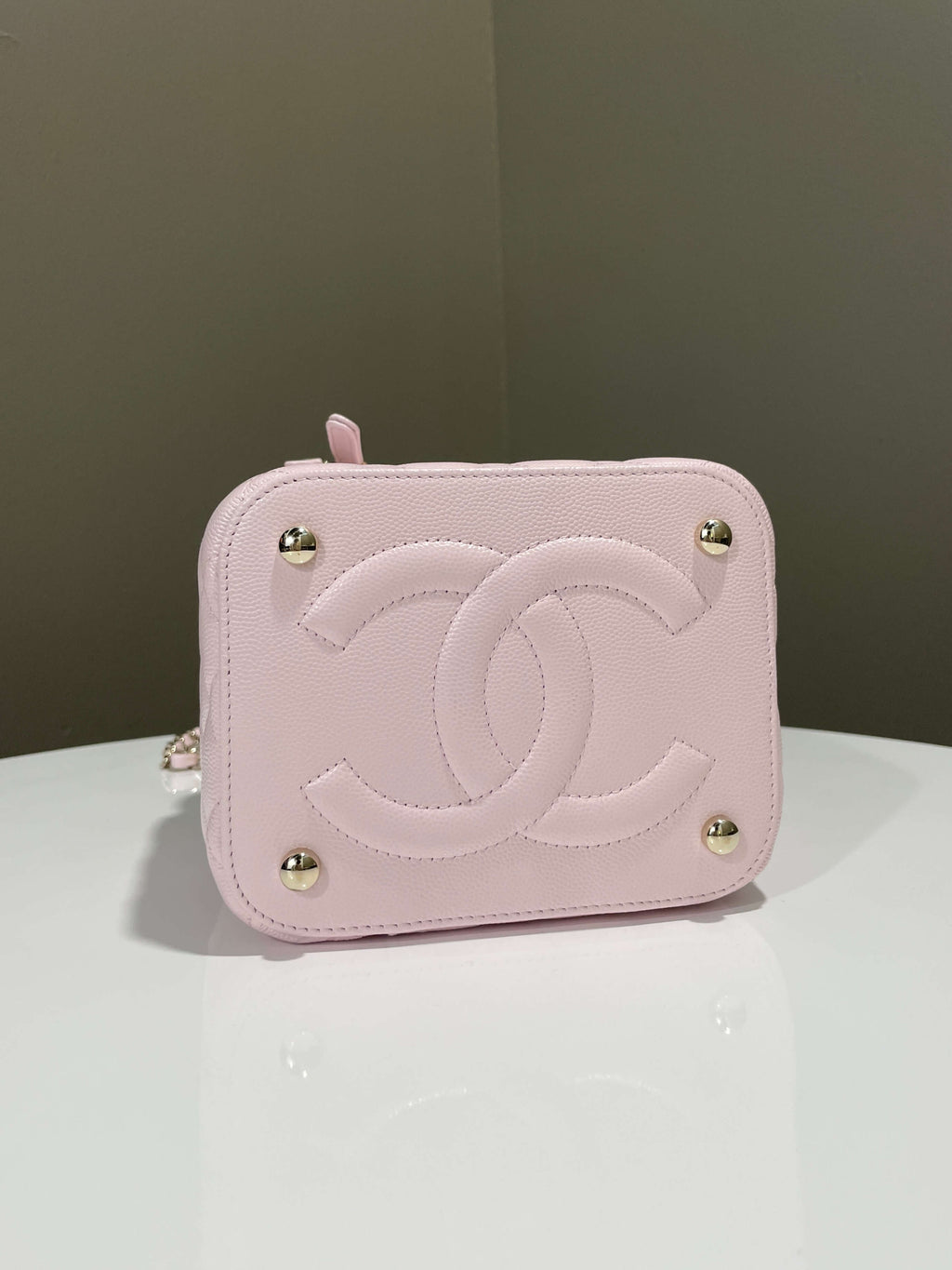 Chanel 22S Top Handle Vanity Bag Rose Clair Caviar