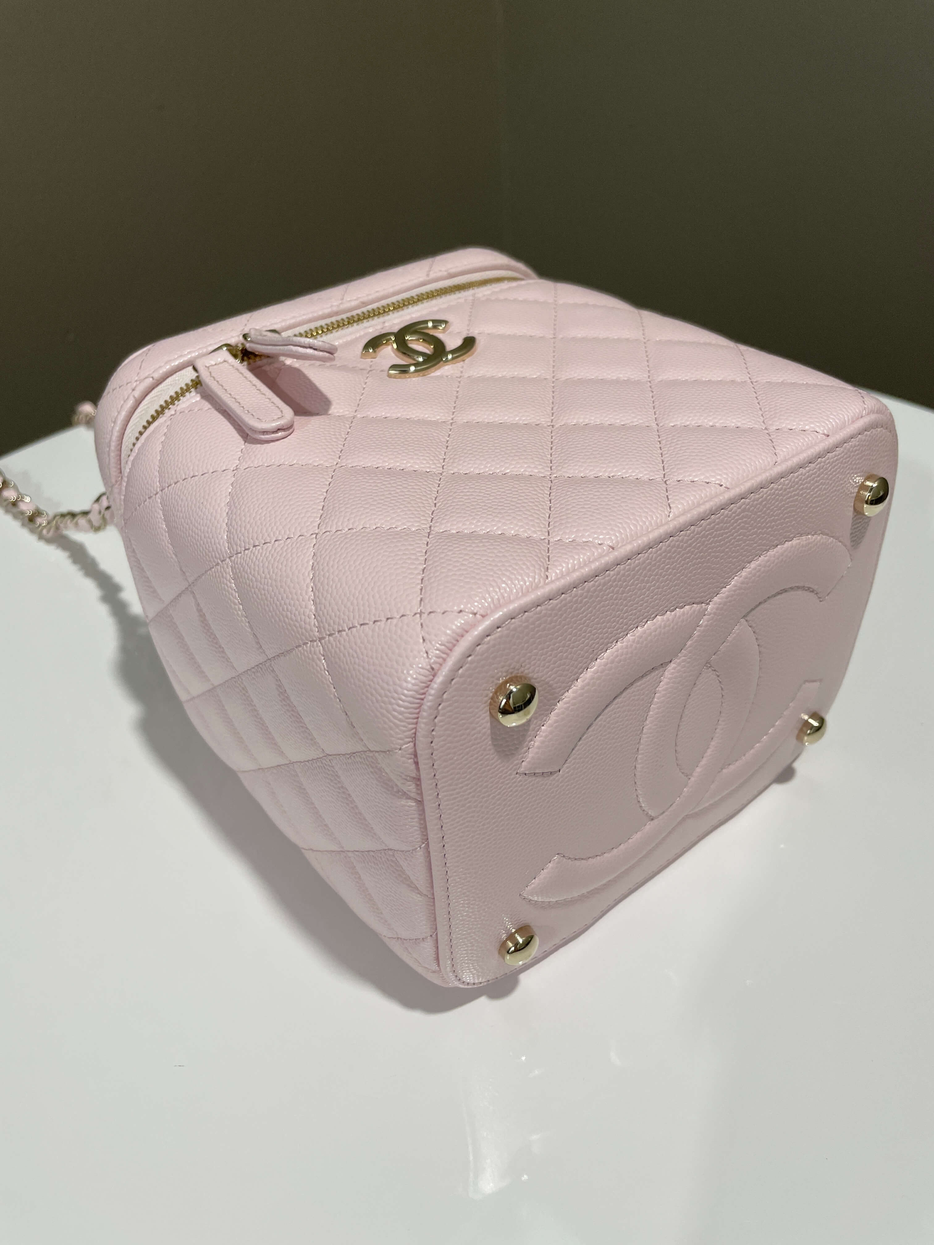Chanel 22S Top Handle Vanity Bag Rose Clair Caviar
