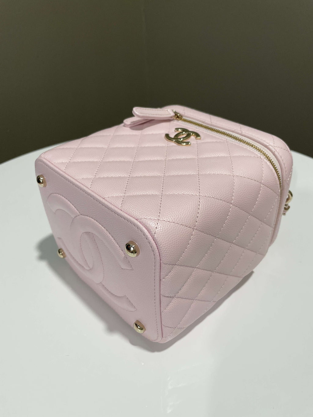 Chanel 22S Top Handle Vanity Bag Rose Clair Caviar
