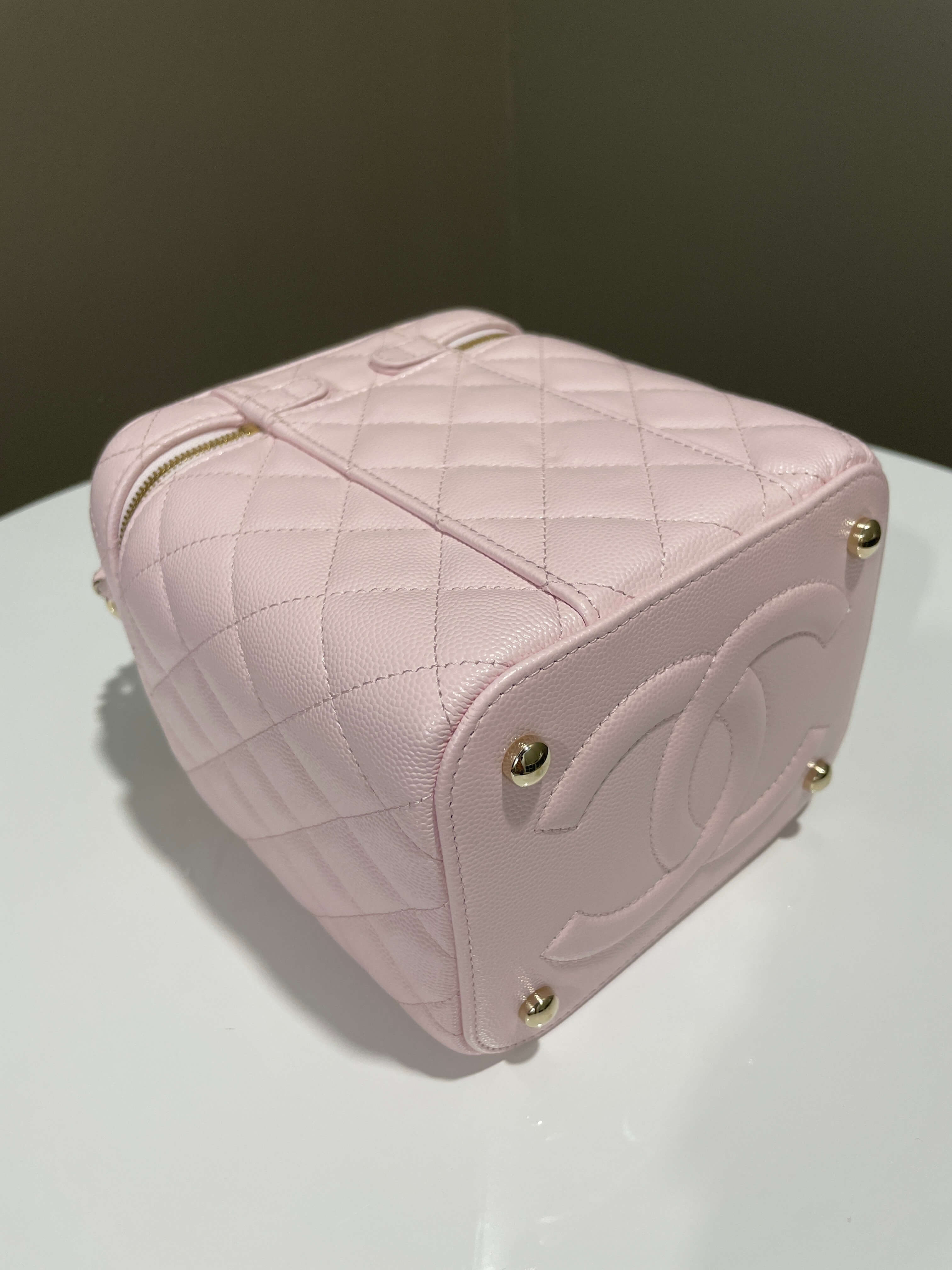 Chanel 22S Top Handle Vanity Bag Rose Clair Caviar