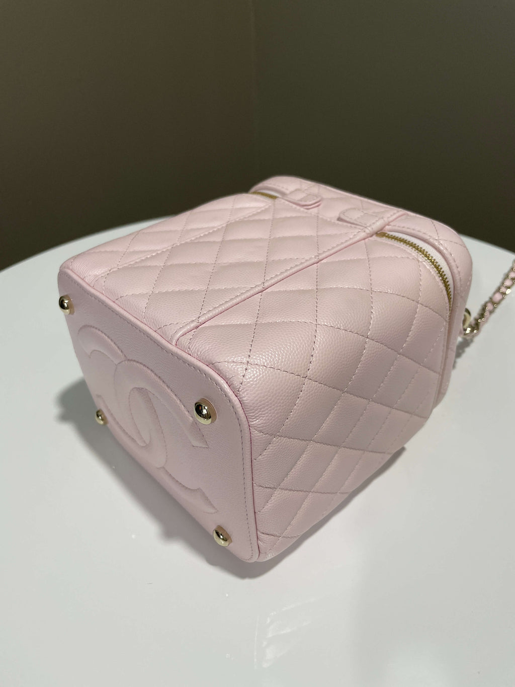 Chanel 22S Top Handle Vanity Bag Rose Clair Caviar
