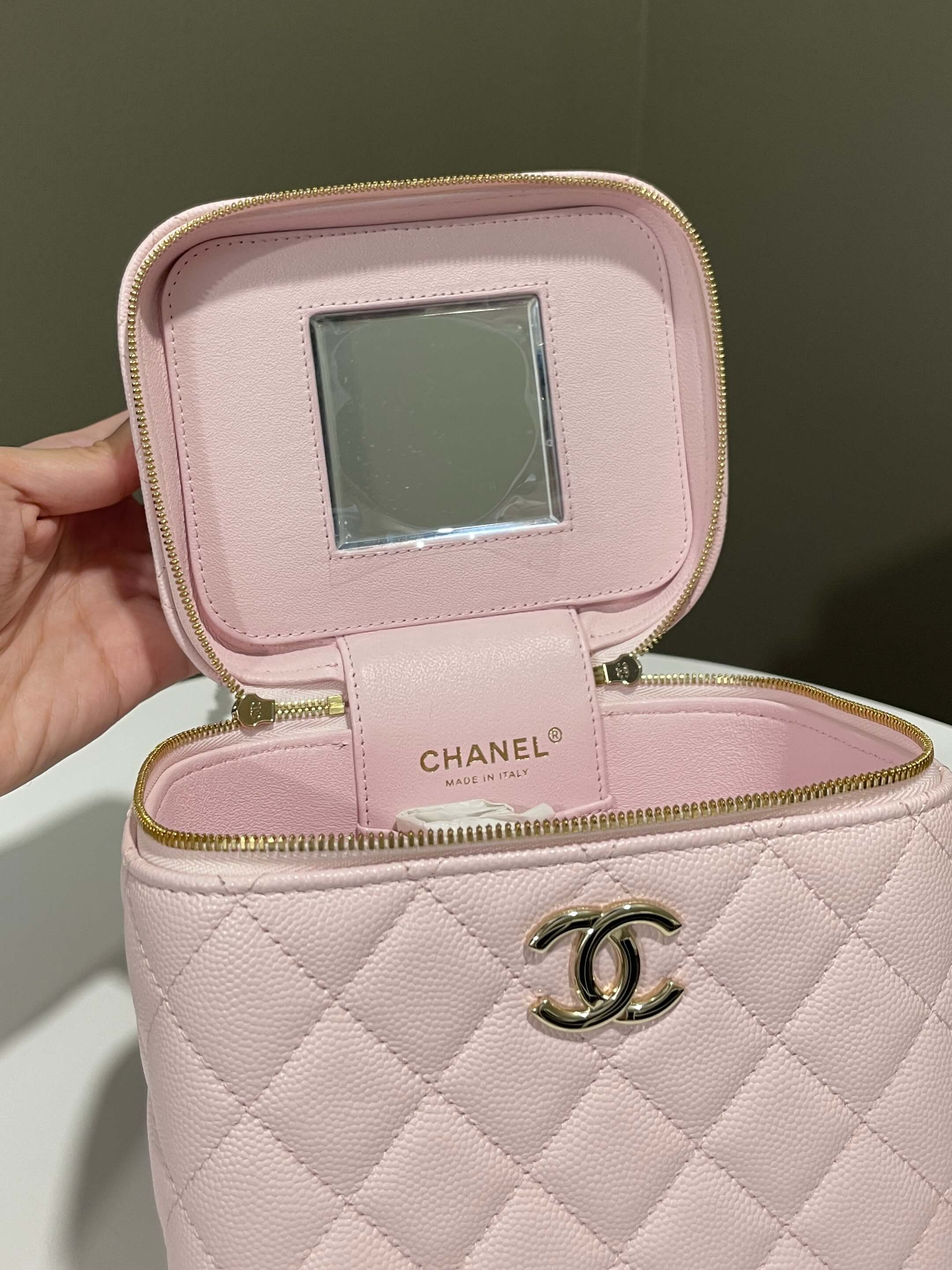 Chanel 22S Top Handle Vanity Bag Rose Clair Caviar