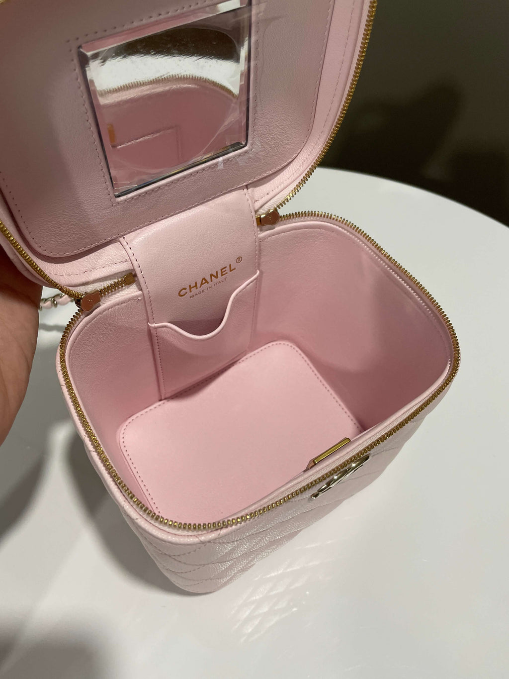 Chanel 22S Top Handle Vanity Bag Rose Clair Caviar