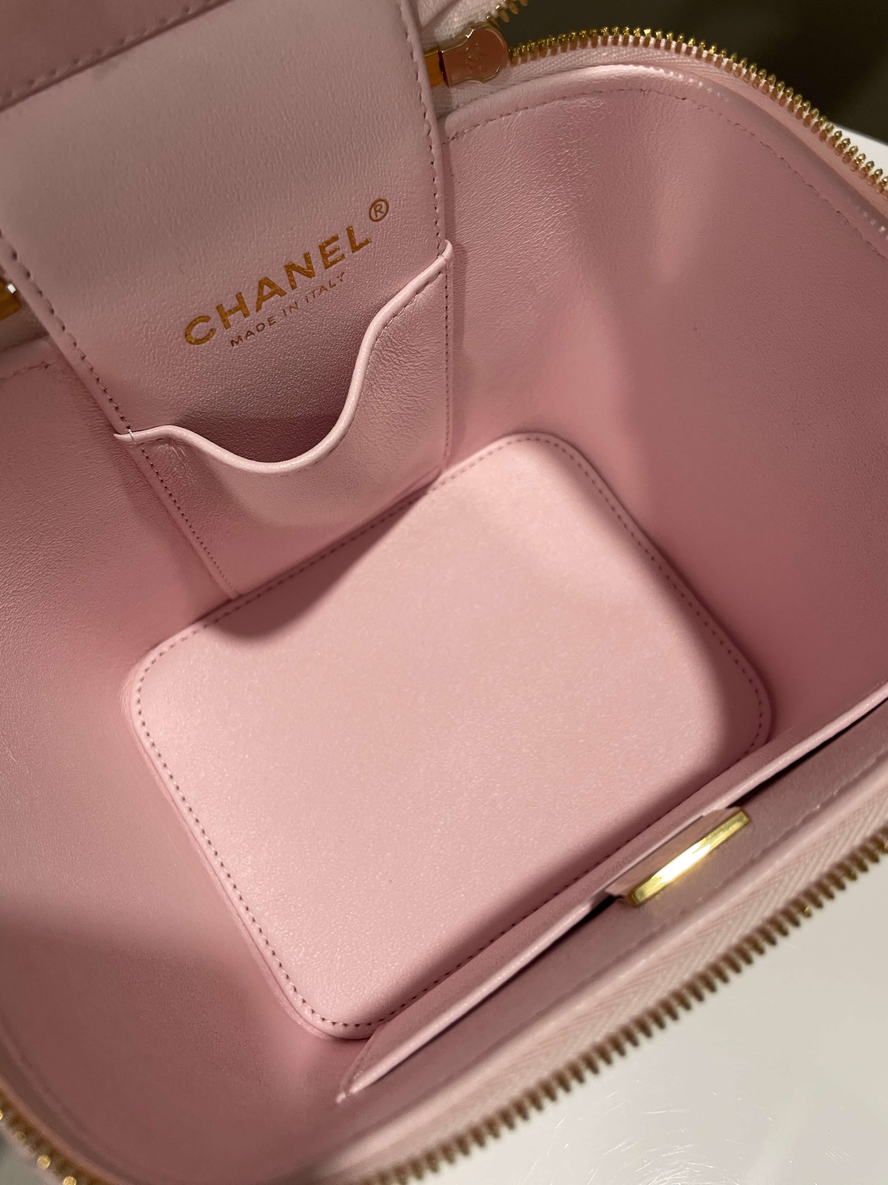 Chanel 22S Top Handle Vanity Bag Rose Clair Caviar