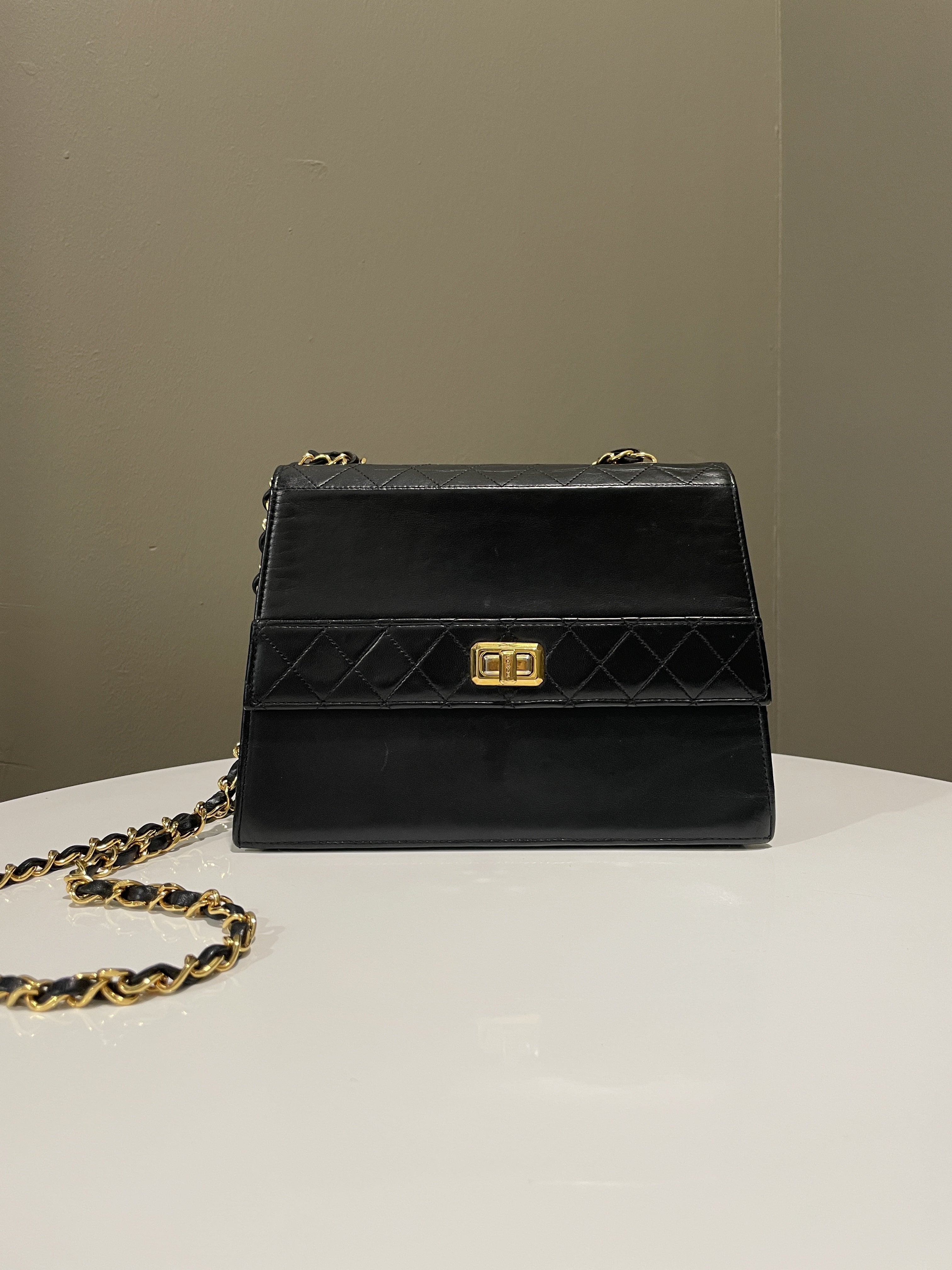Chanel Vintage Trapezoid Bag Black Lambskin
