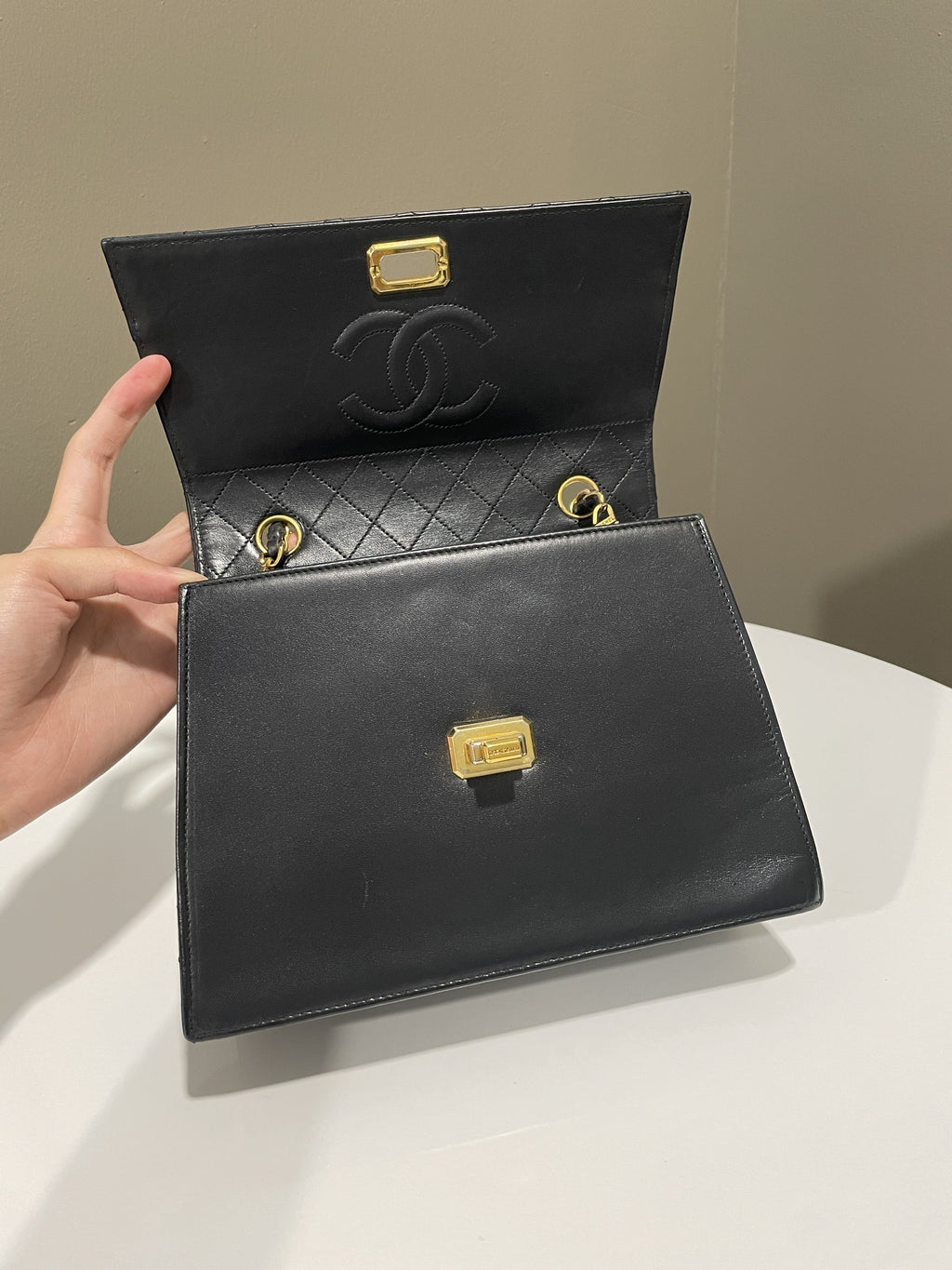 Chanel Vintage Trapezoid Bag Black Lambskin