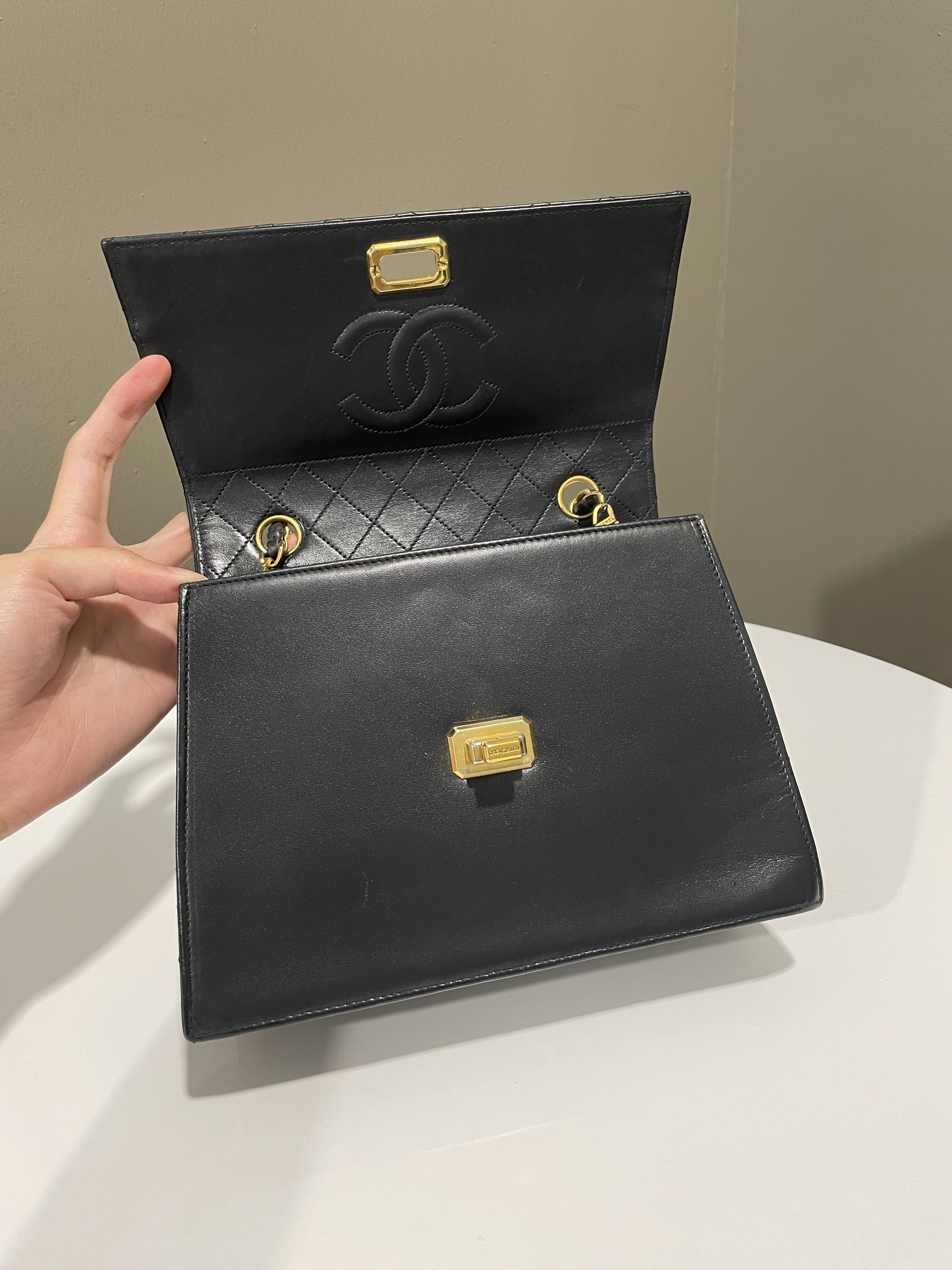 Chanel Vintage Trapezoid Bag Black Lambskin