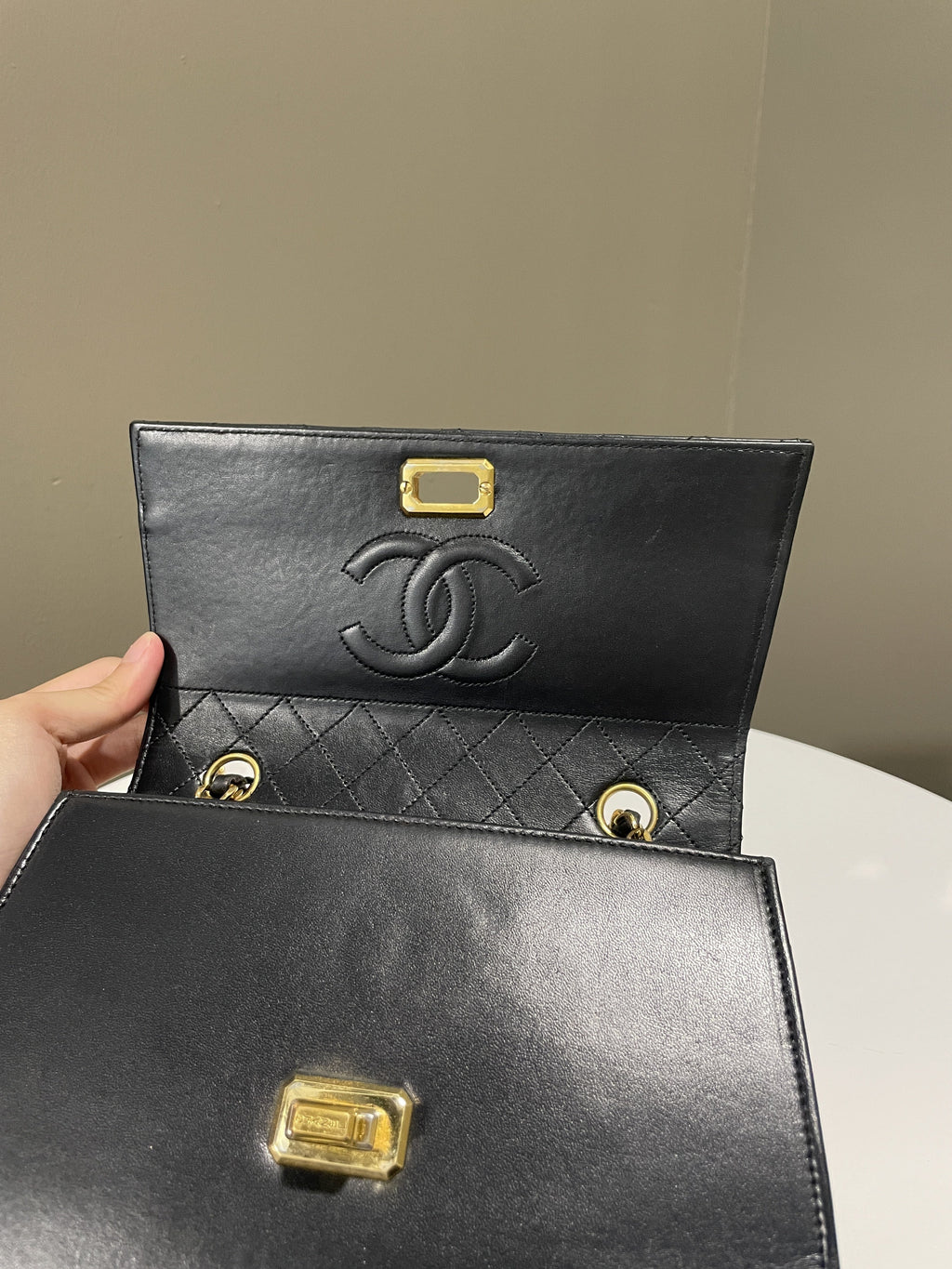 Chanel Vintage Trapezoid Bag Black Lambskin