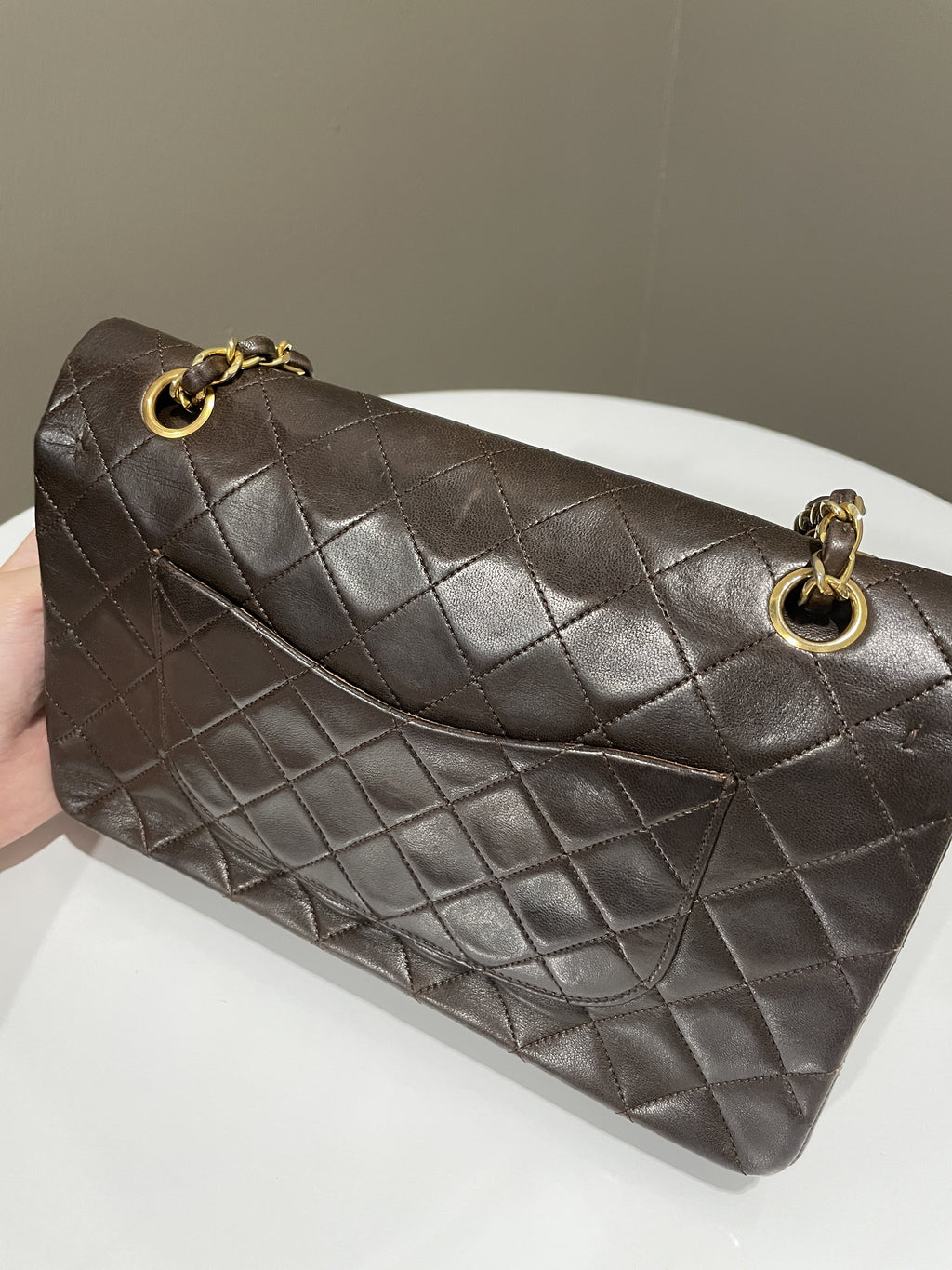 Chanel Vintage Classic Quilted Medium Double Flap Brown Lambskin