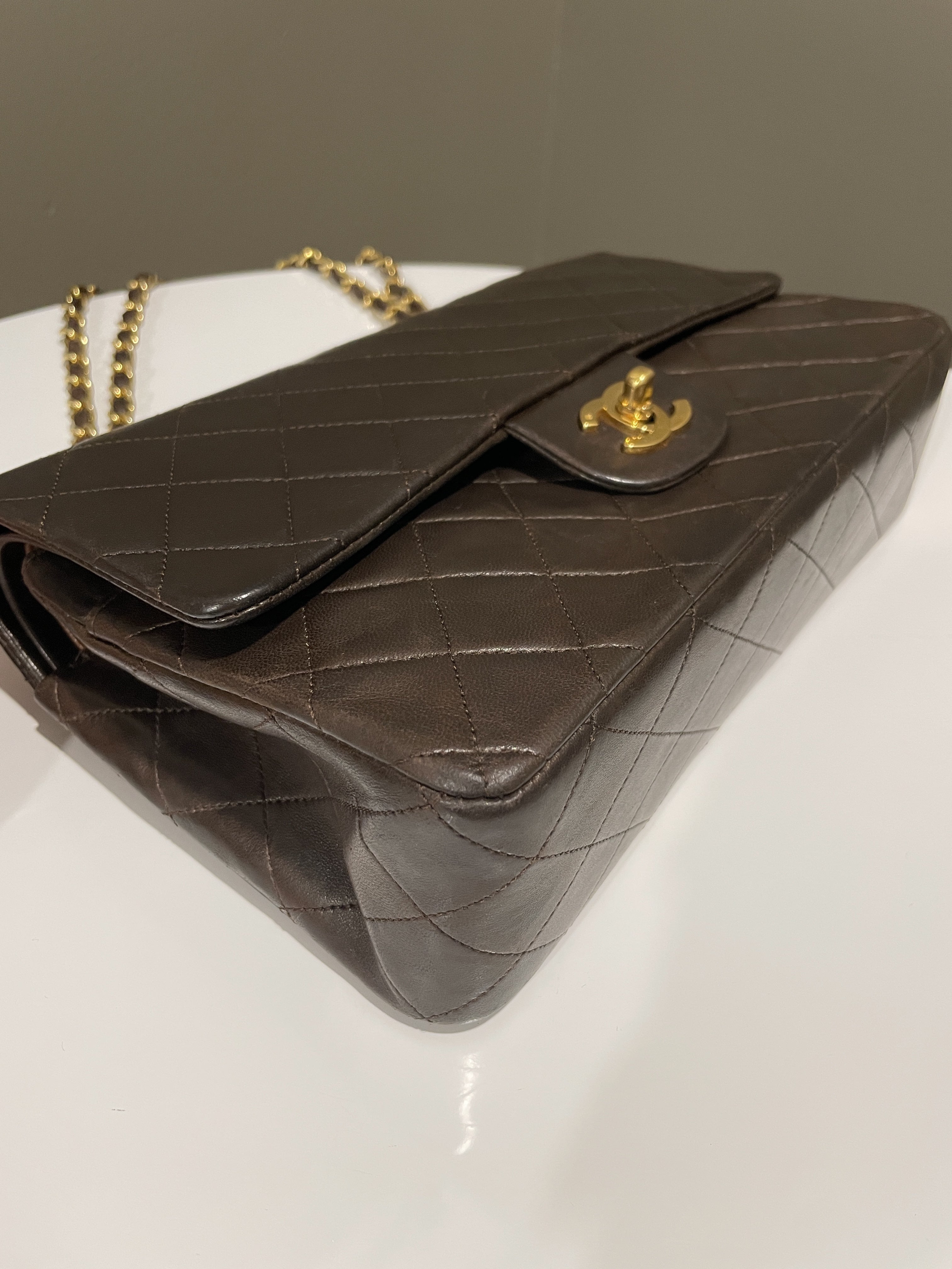 Chanel Vintage Classic Quilted Medium Double Flap Brown Lambskin