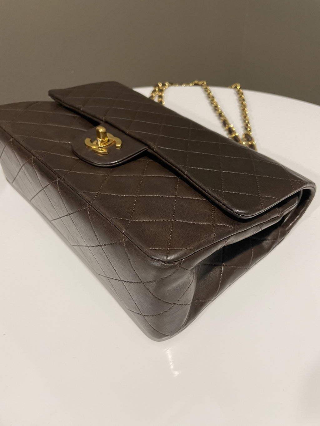 Chanel Vintage Classic Quilted Medium Double Flap Brown Lambskin