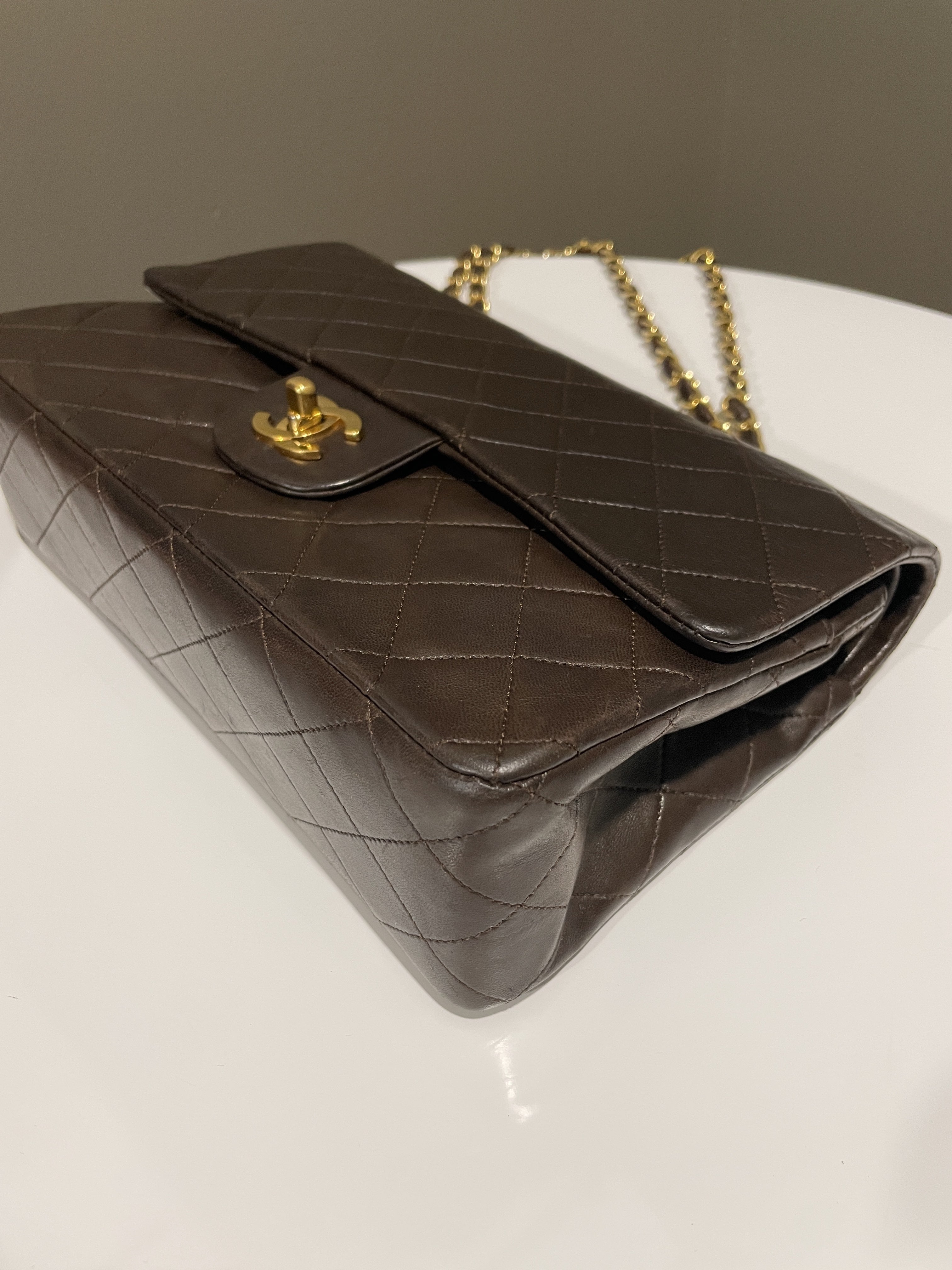 Chanel Vintage Classic Quilted Medium Double Flap Brown Lambskin