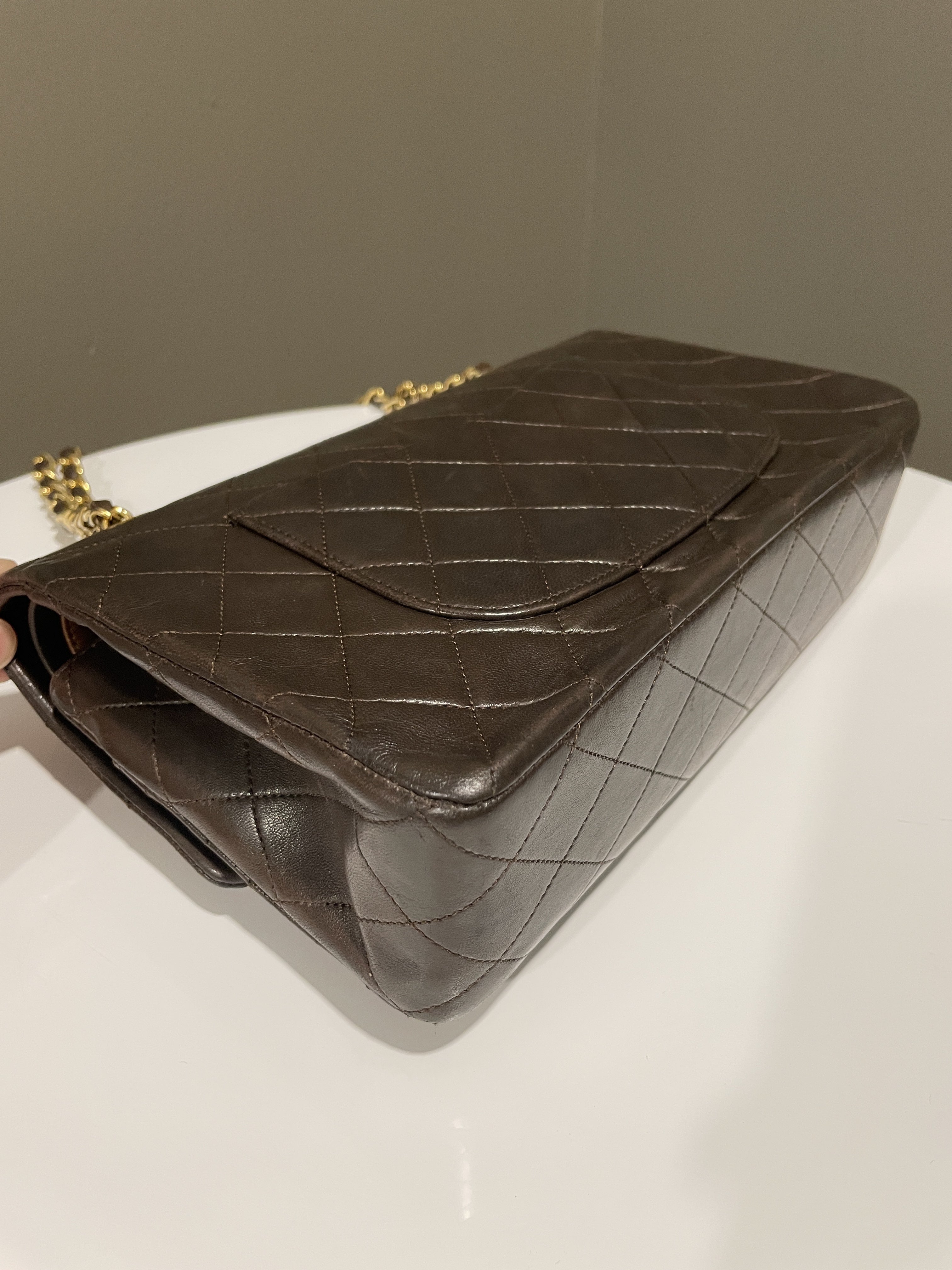 Chanel Vintage Classic Quilted Medium Double Flap Brown Lambskin