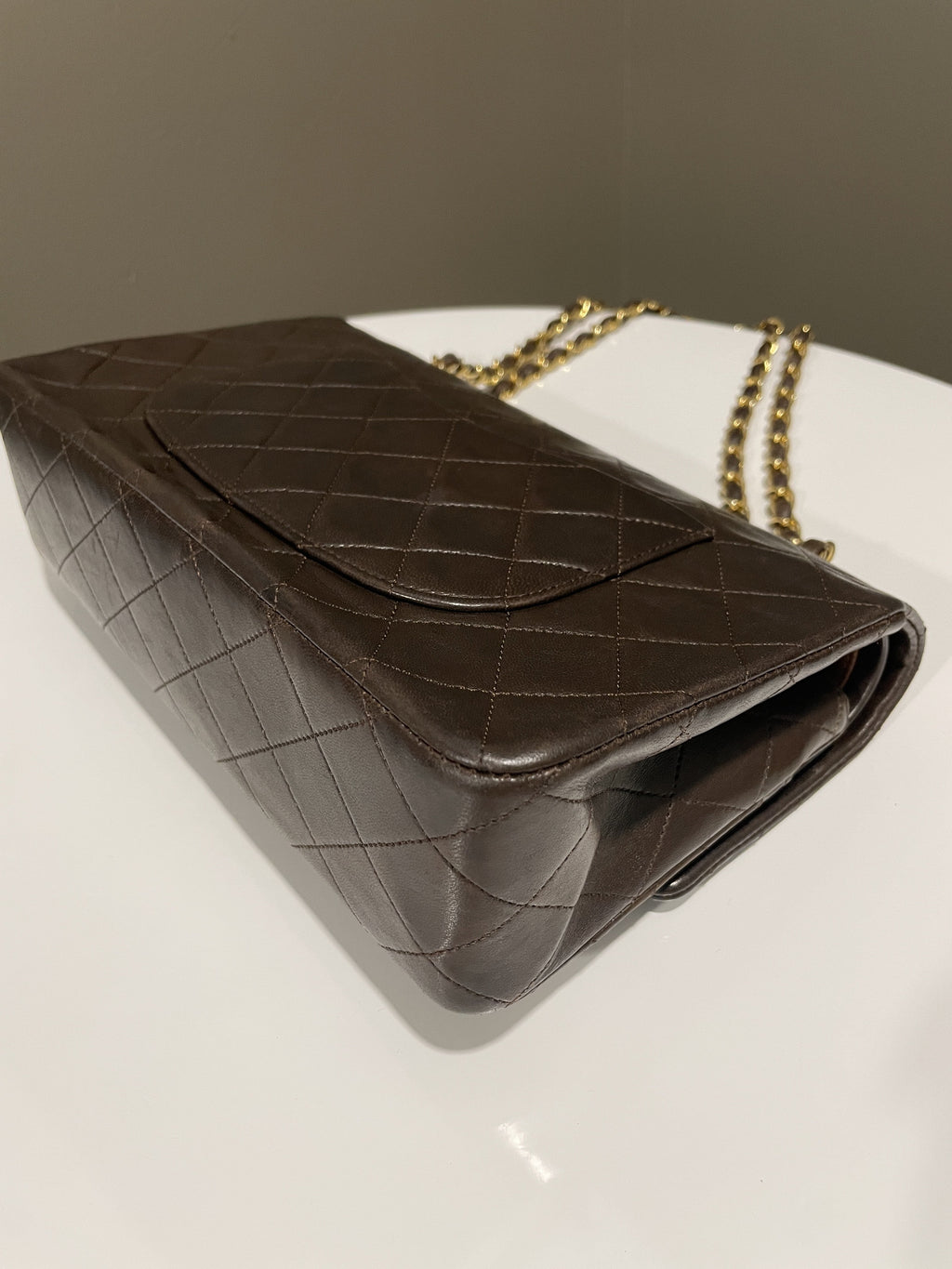 Chanel Vintage Classic Quilted Medium Double Flap Brown Lambskin