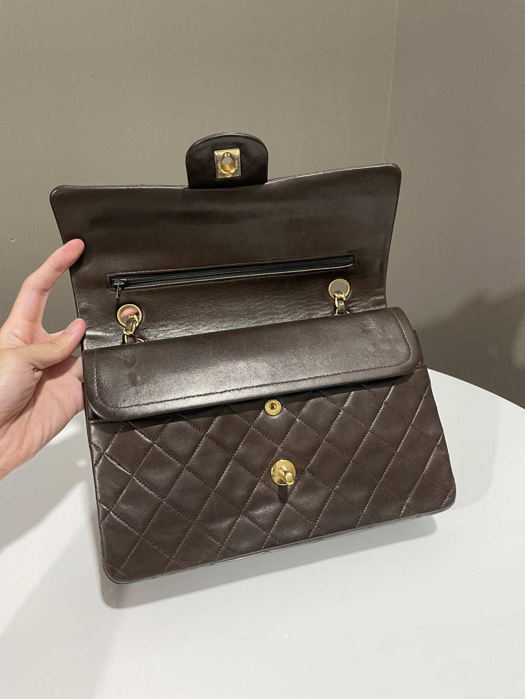 Chanel Vintage Classic Quilted Medium Double Flap Brown Lambskin
