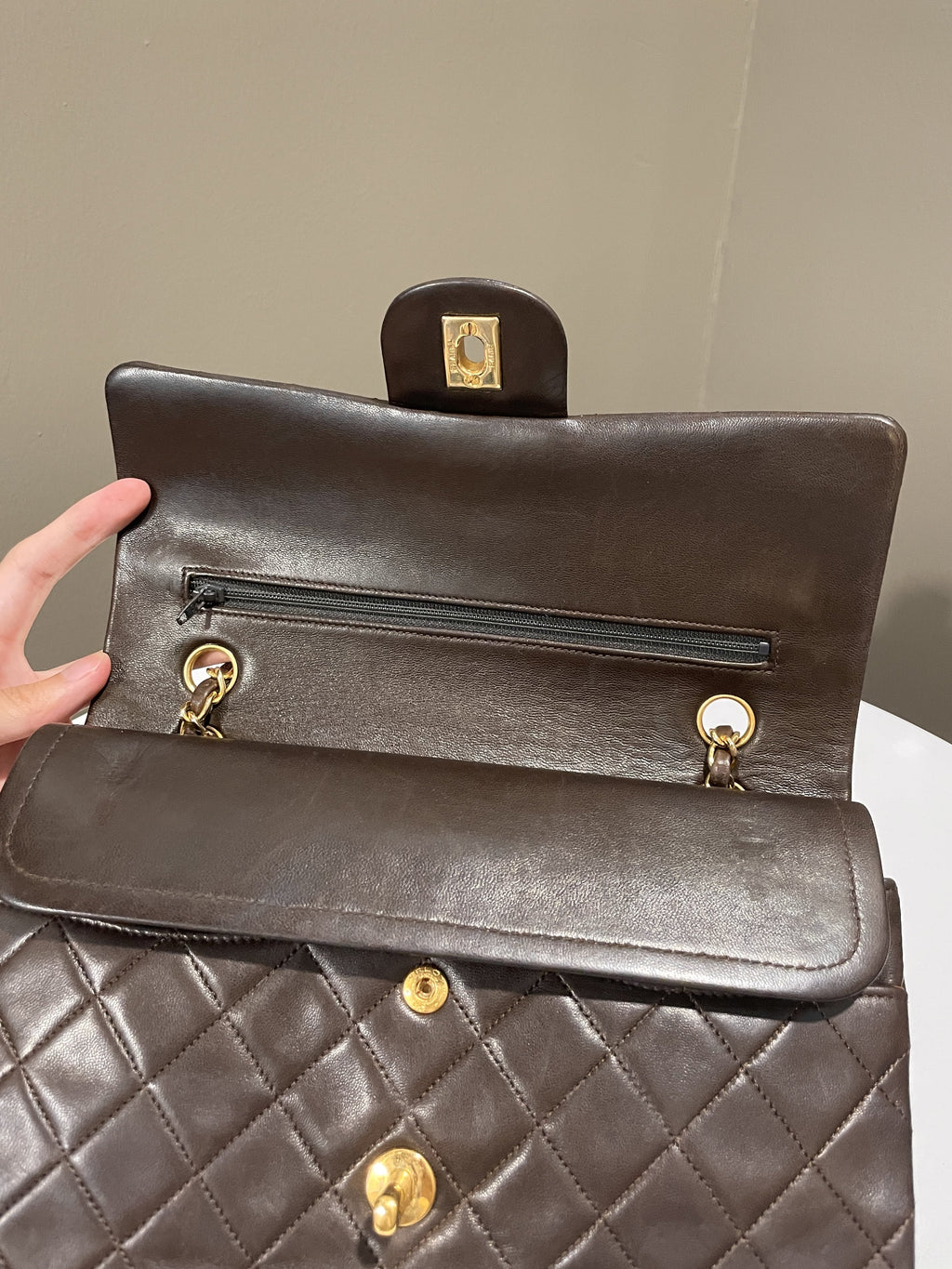 Chanel Vintage Classic Quilted Medium Double Flap Brown Lambskin