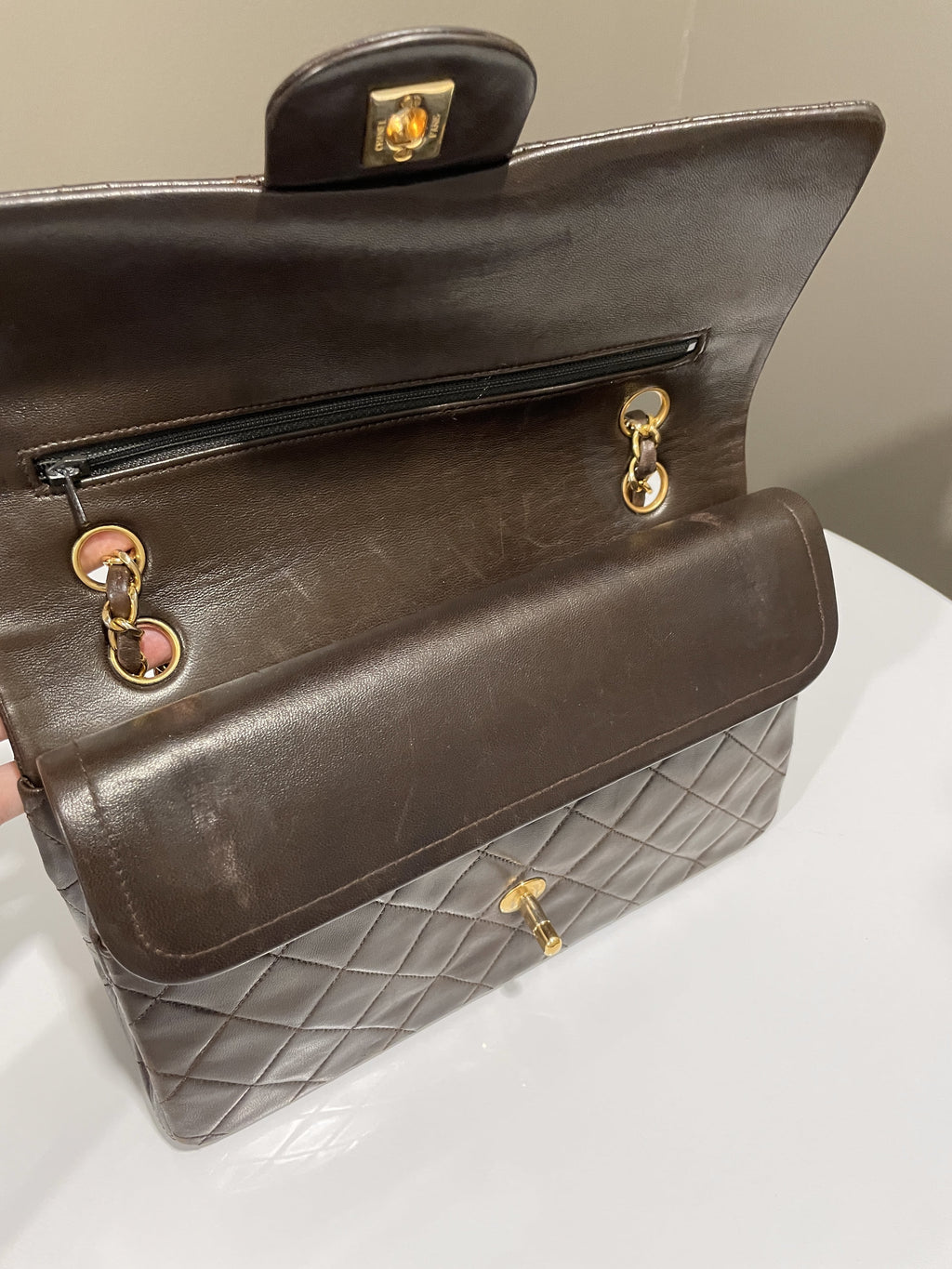 Chanel Vintage Classic Quilted Medium Double Flap Brown Lambskin