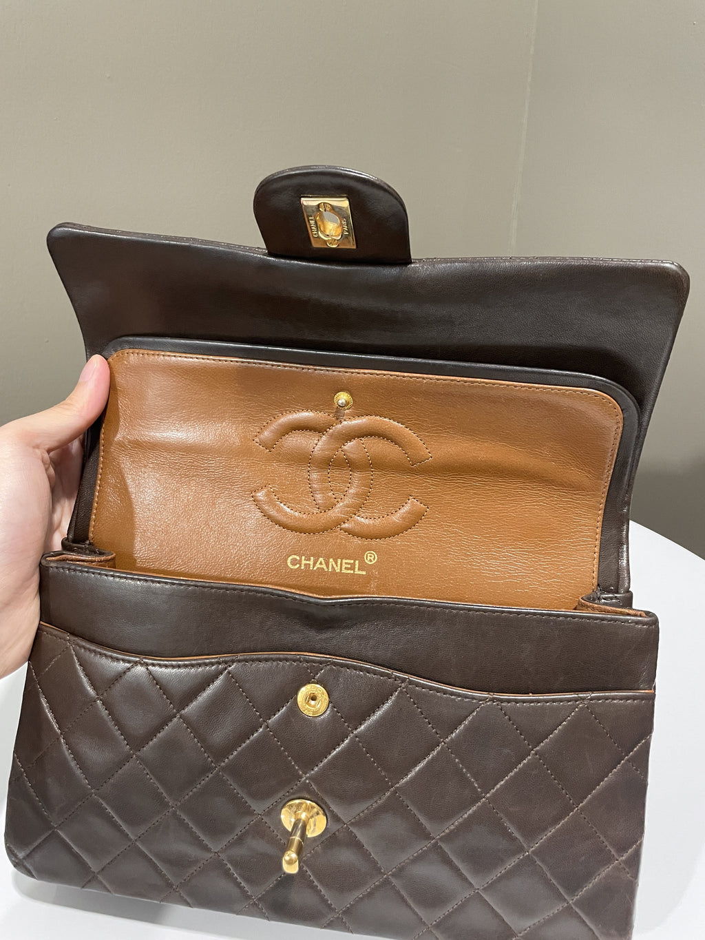 Chanel Vintage Classic Quilted Medium Double Flap Brown Lambskin