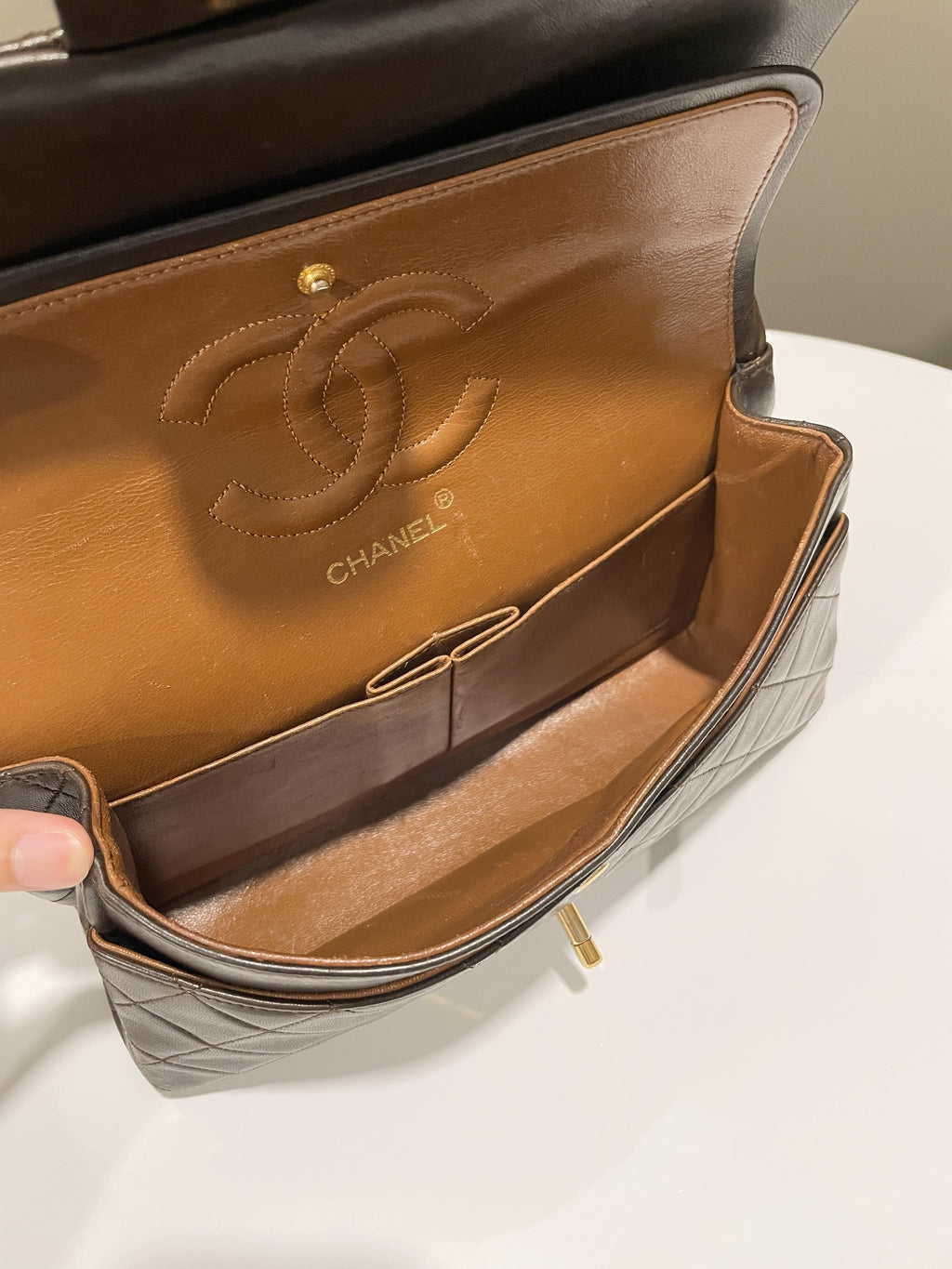 Chanel Vintage Classic Quilted Medium Double Flap Brown Lambskin