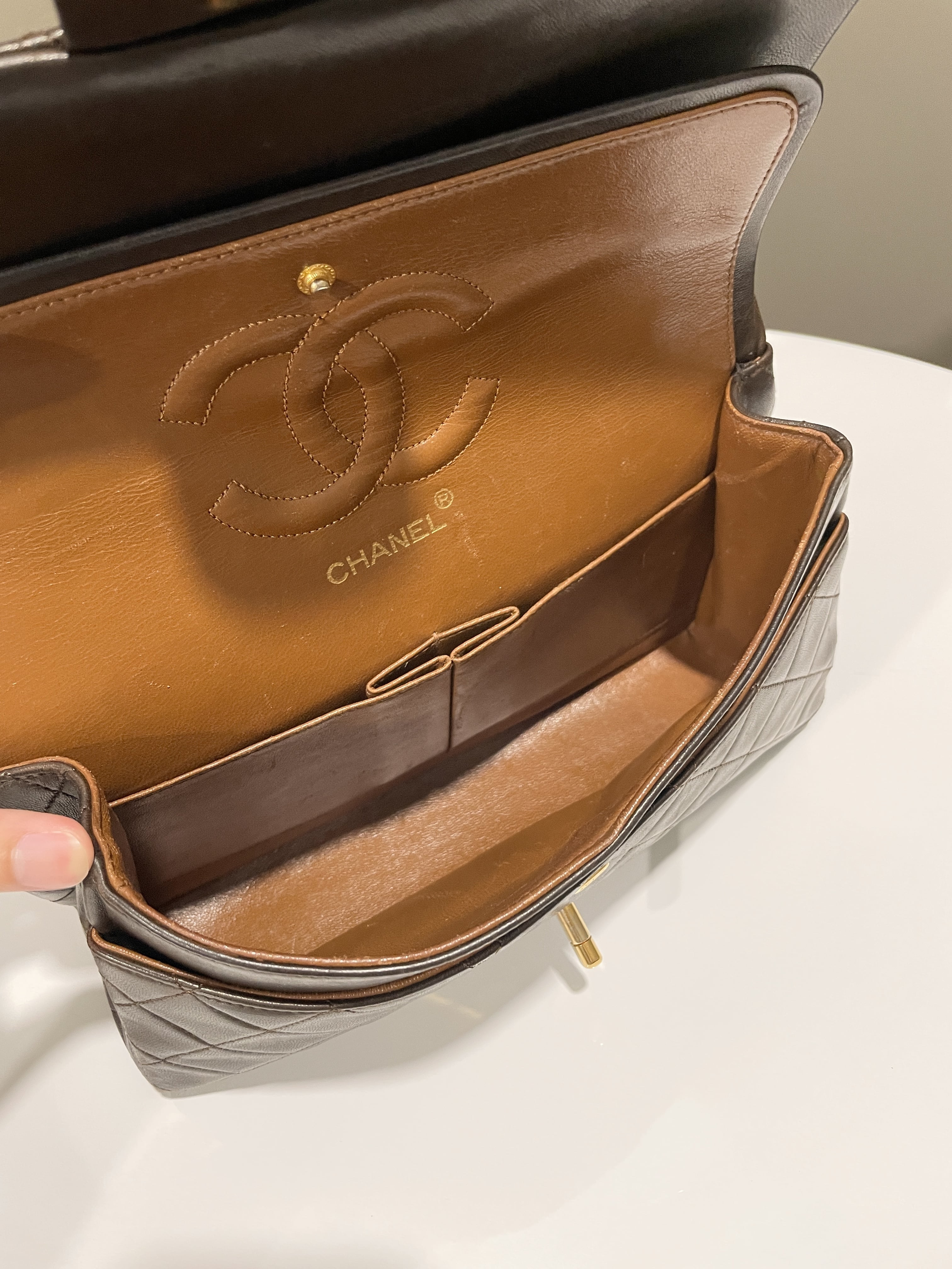 Chanel Vintage Classic Quilted Medium Double Flap Brown Lambskin