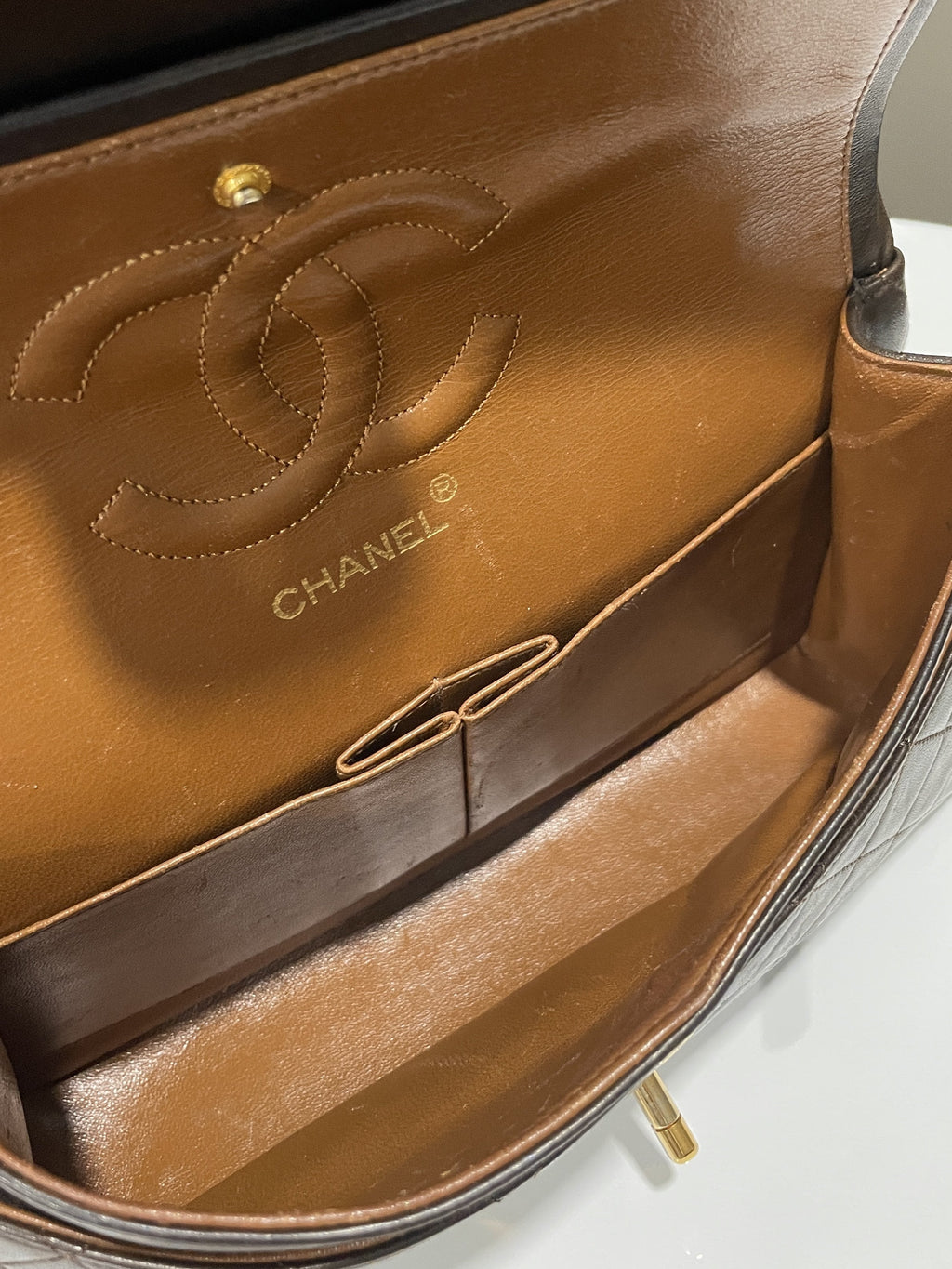 Chanel Vintage Classic Quilted Medium Double Flap Brown Lambskin