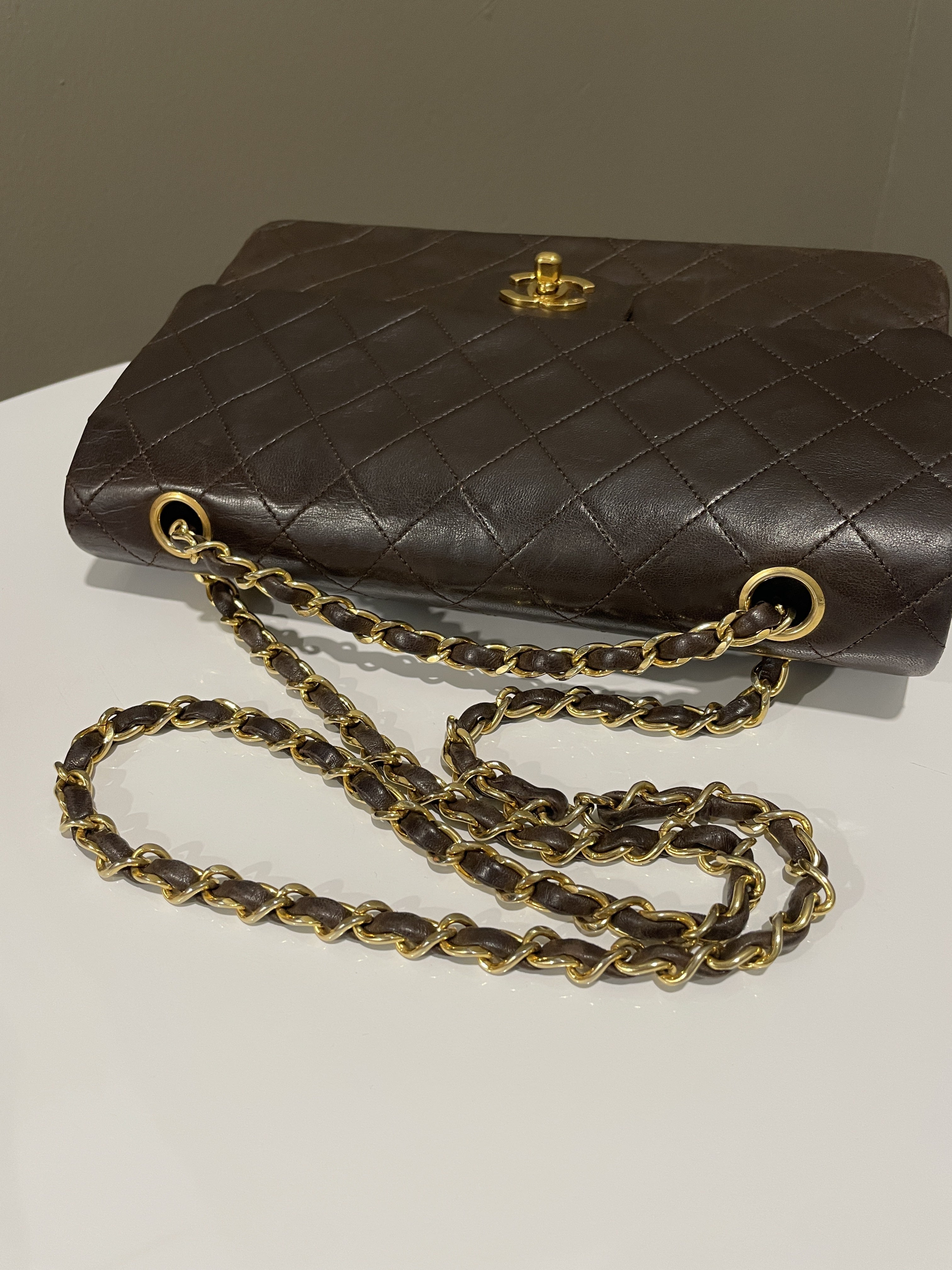 Chanel Vintage Classic Quilted Medium Double Flap Brown Lambskin