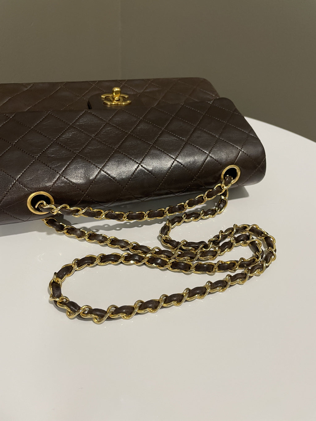 Chanel Vintage Classic Quilted Medium Double Flap Brown Lambskin