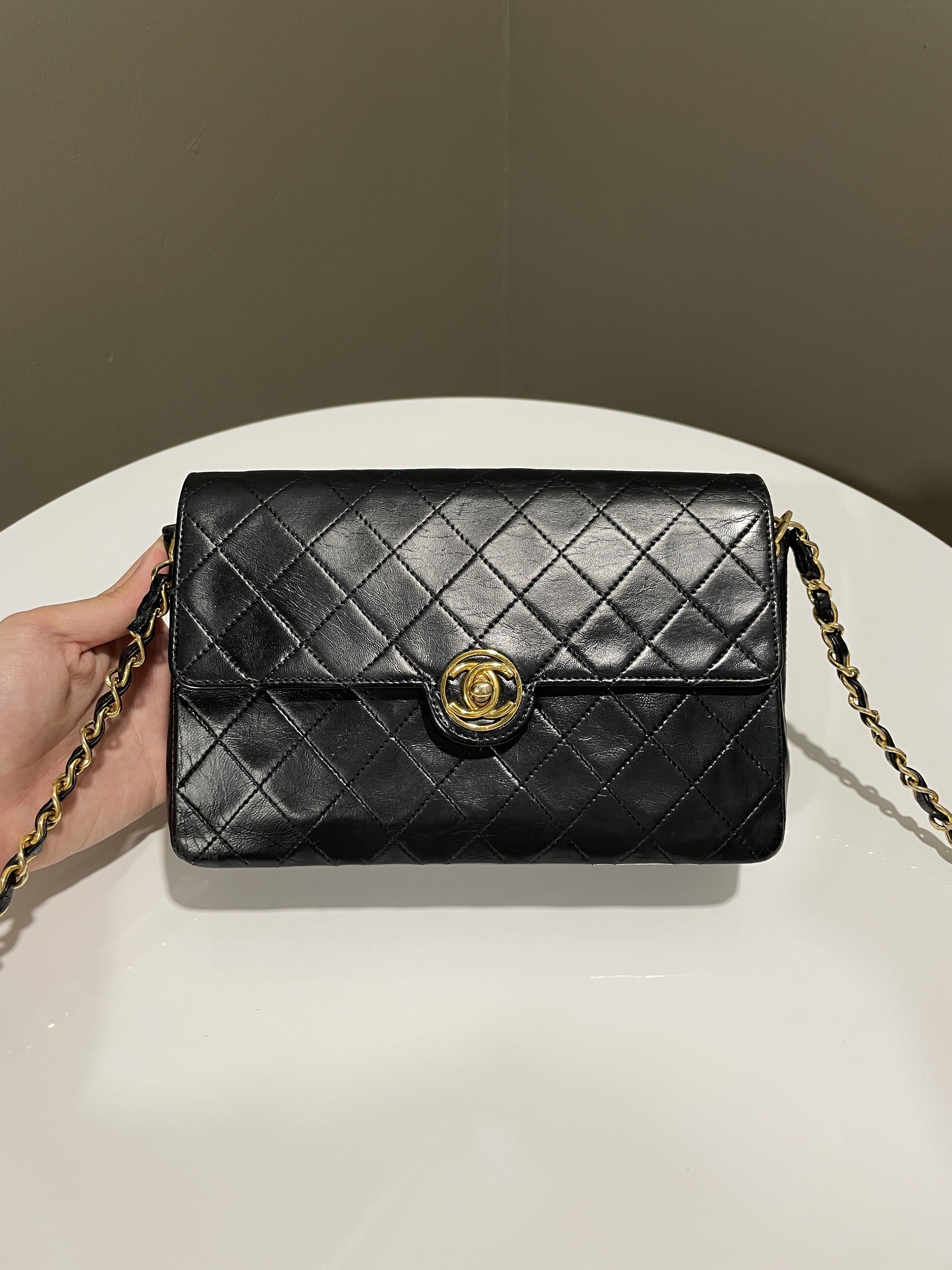 Chanel Vintage CC Turn Lock Flap Bag Black Lambskin