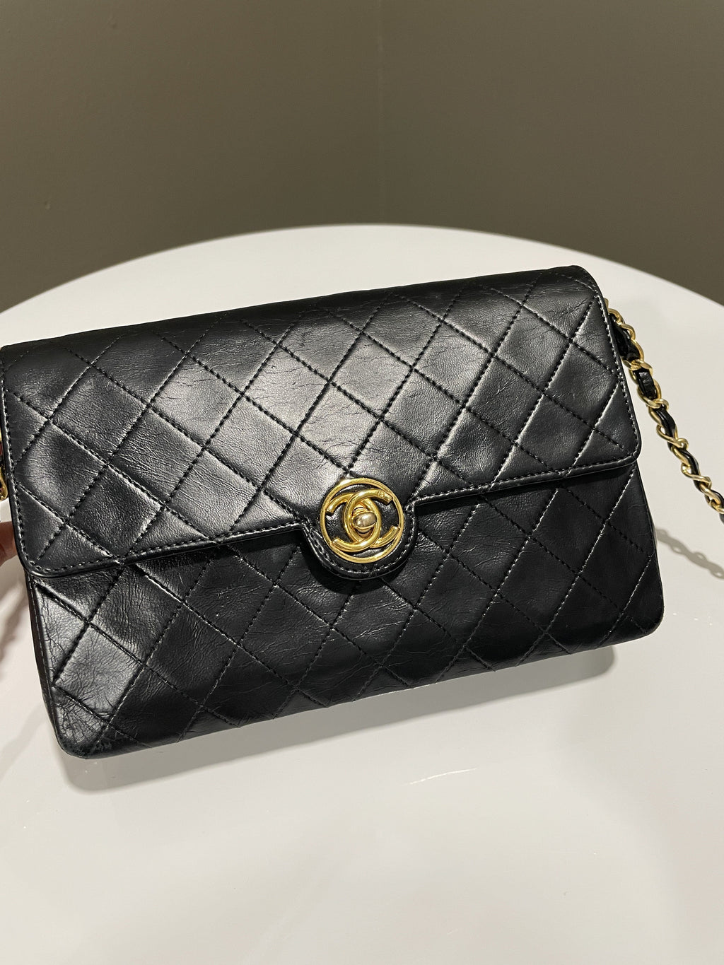 Chanel Vintage CC Turn Lock Flap Bag Black Lambskin
