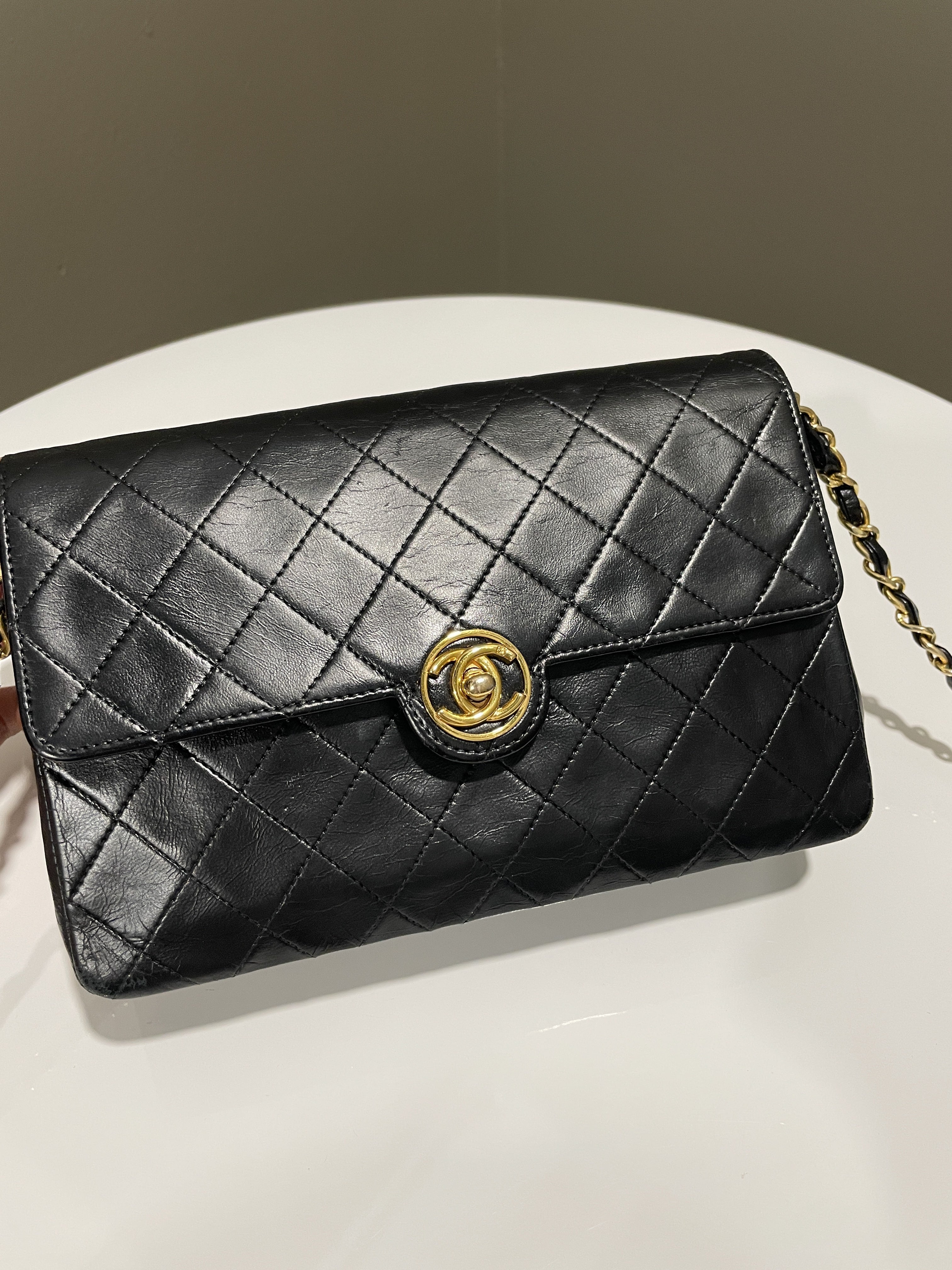 Chanel Vintage CC Turn Lock Flap Bag Black Lambskin