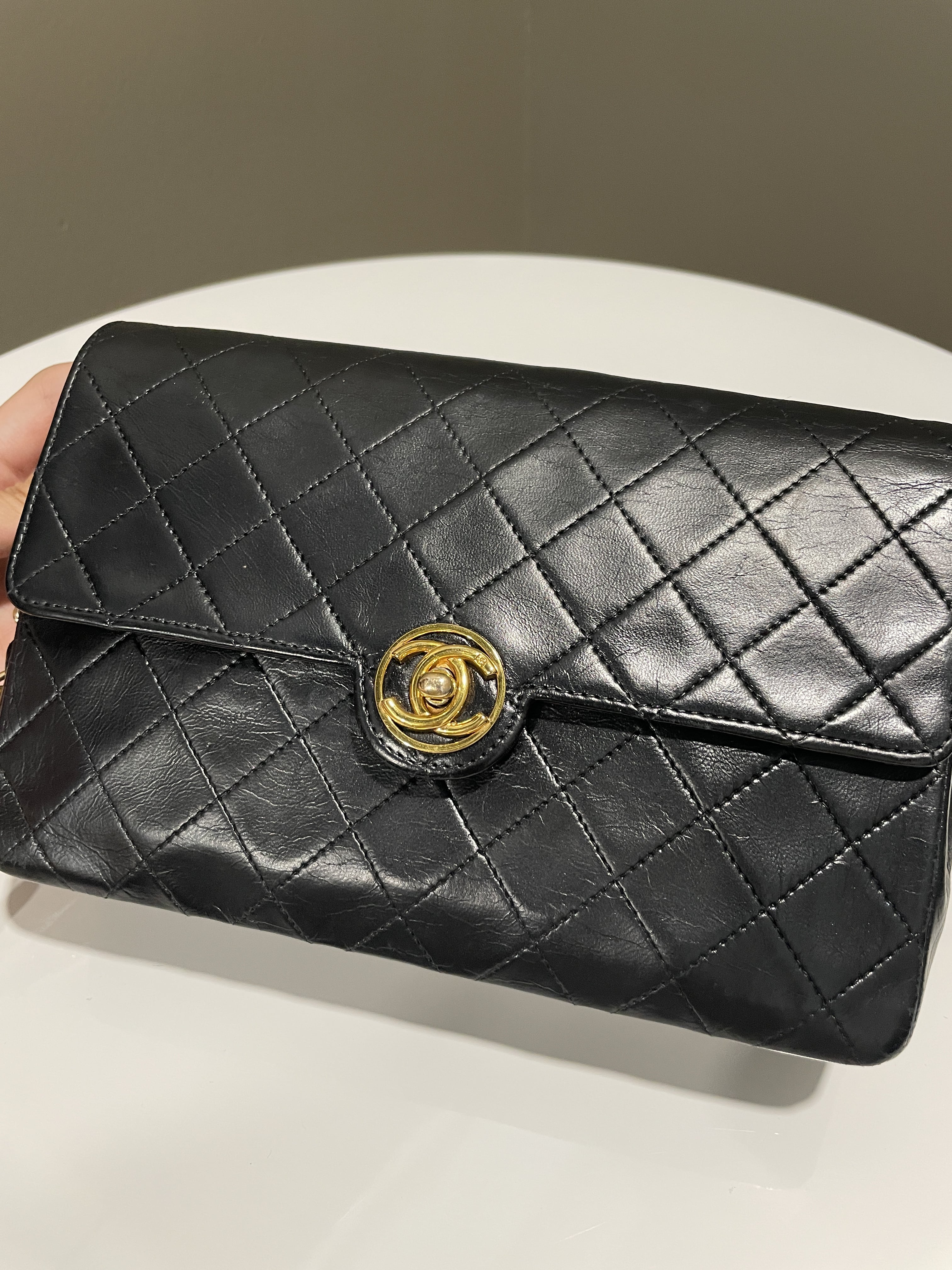 Chanel Vintage CC Turn Lock Flap Bag Black Lambskin