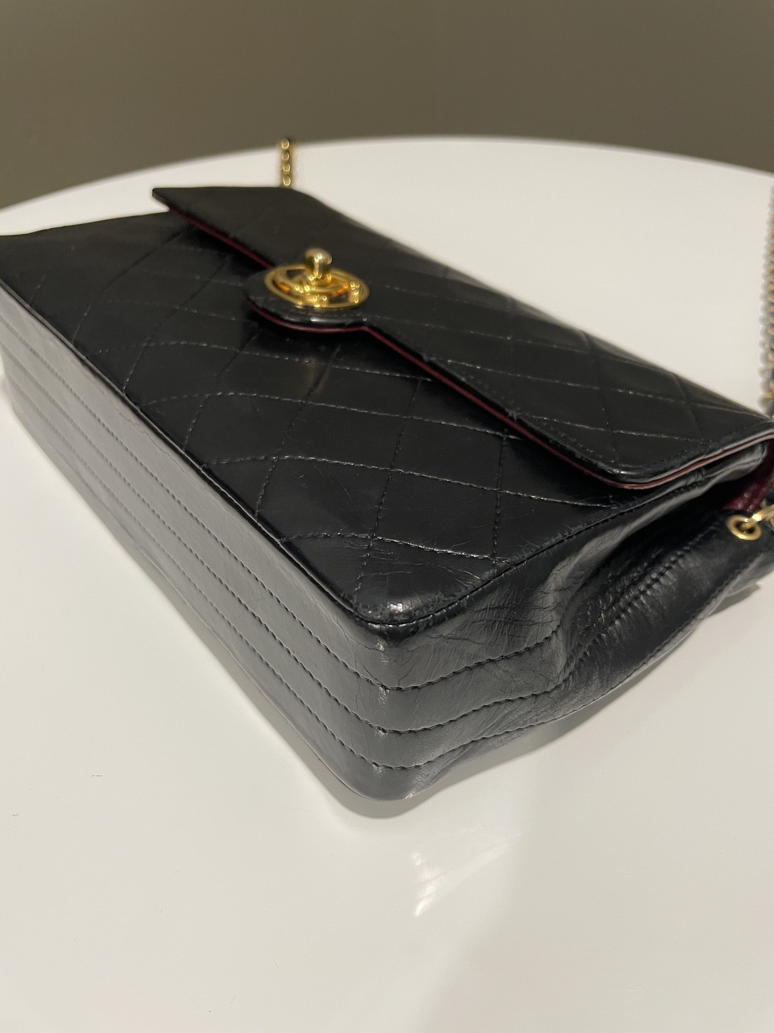 Chanel Vintage CC Turn Lock Flap Bag Black Lambskin