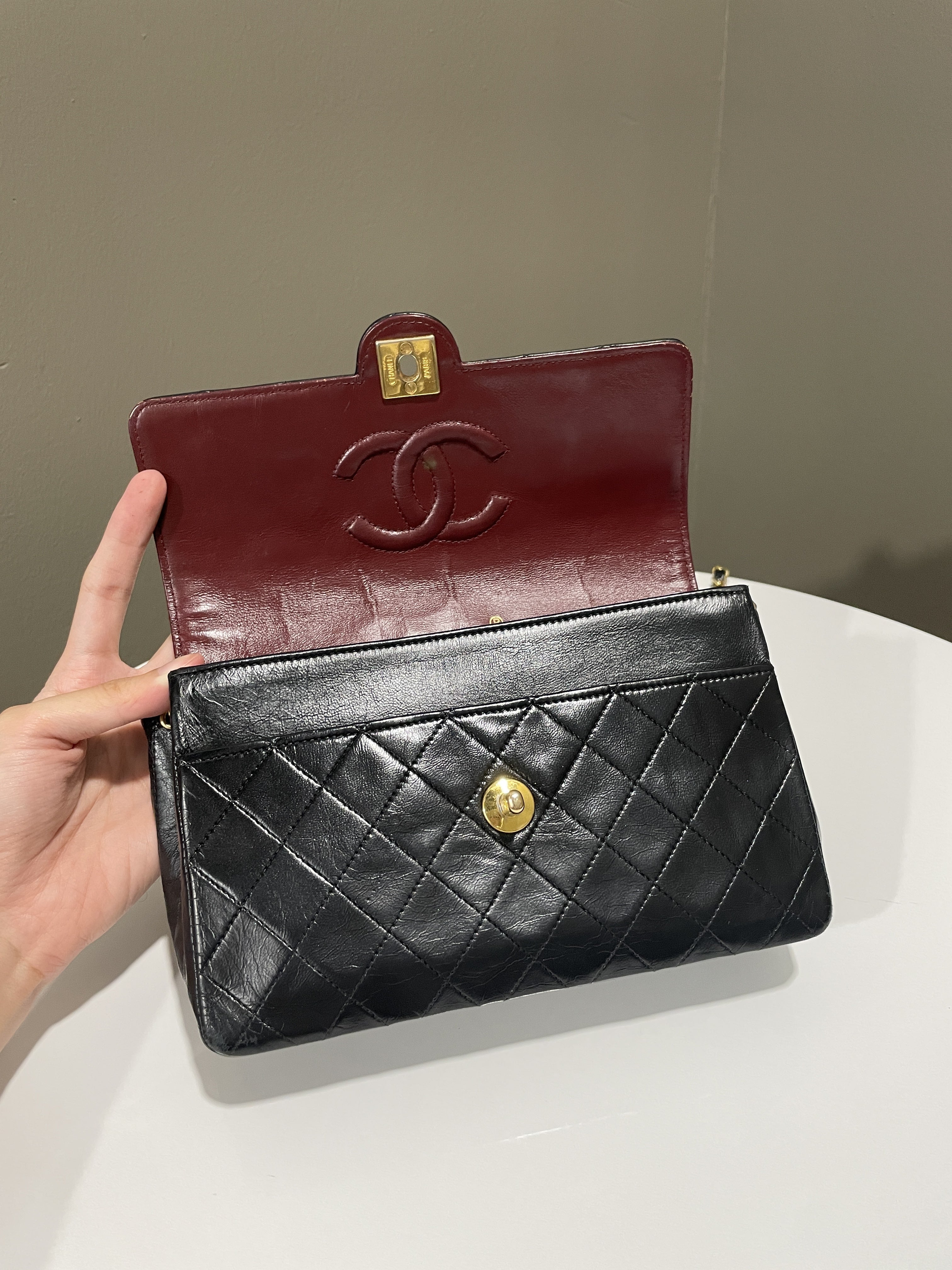 Chanel Vintage CC Turn Lock Flap Bag Black Lambskin