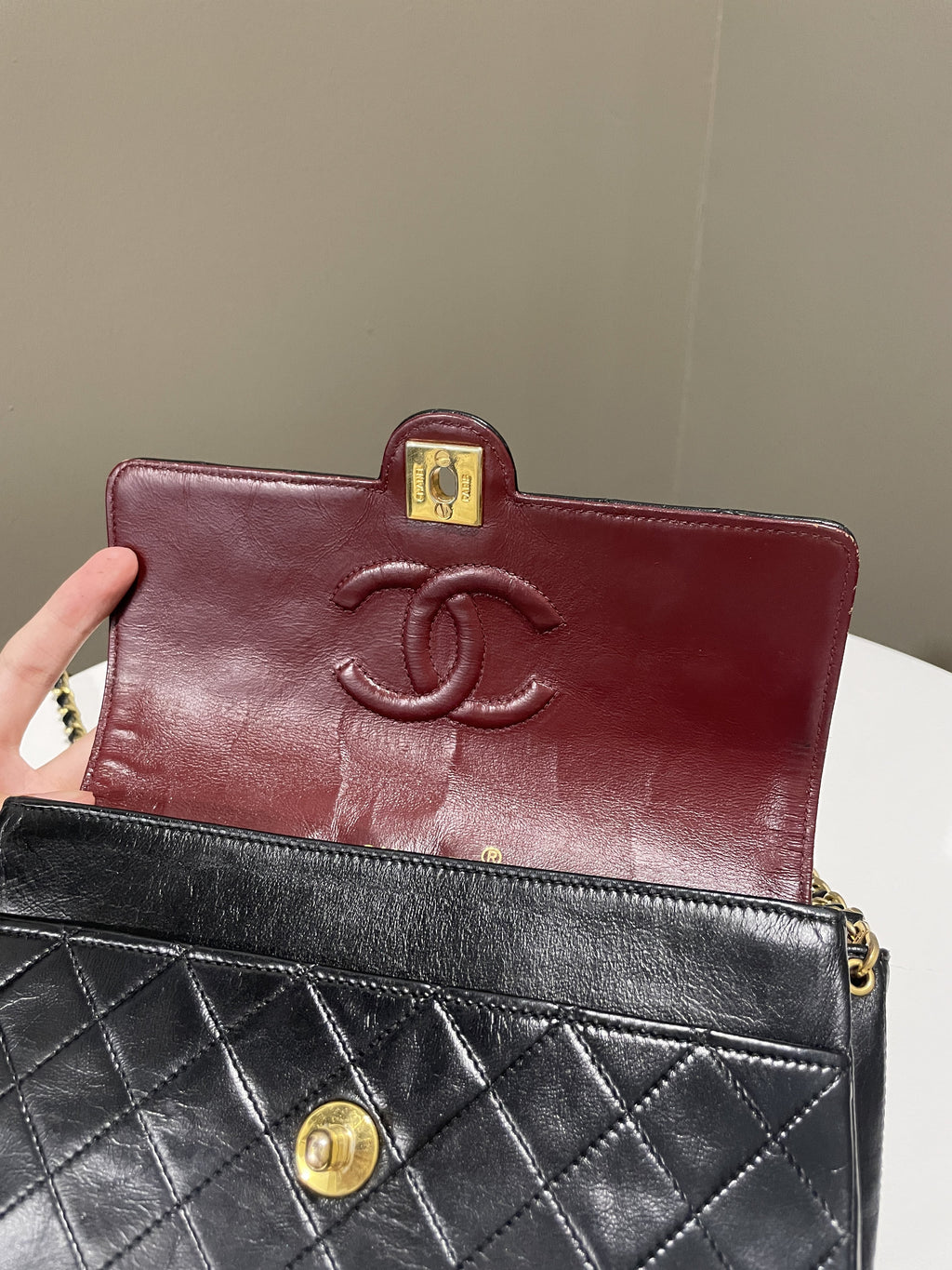 Chanel Vintage CC Turn Lock Flap Bag Black Lambskin