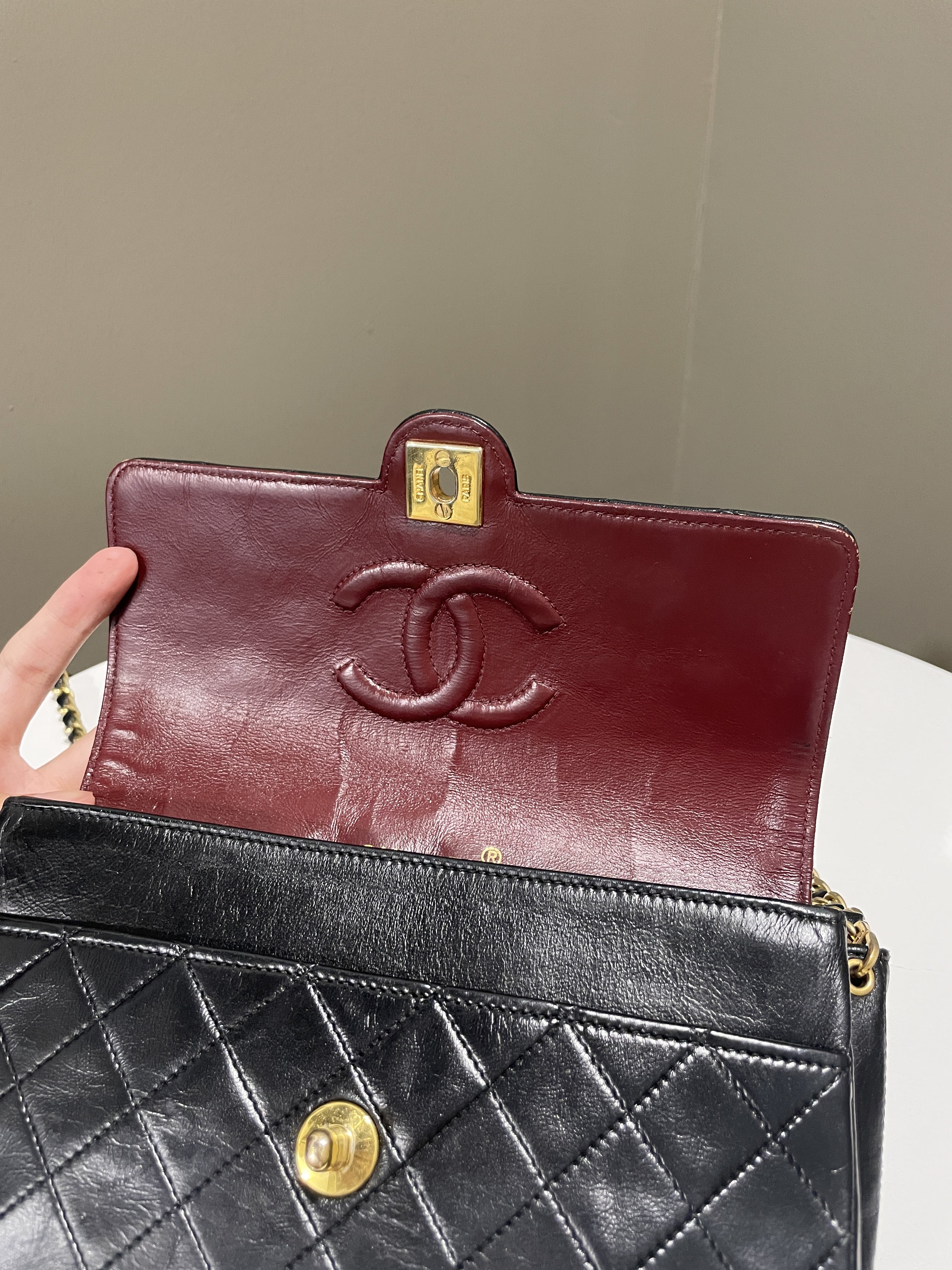 Chanel Vintage CC Turn Lock Flap Bag Black Lambskin