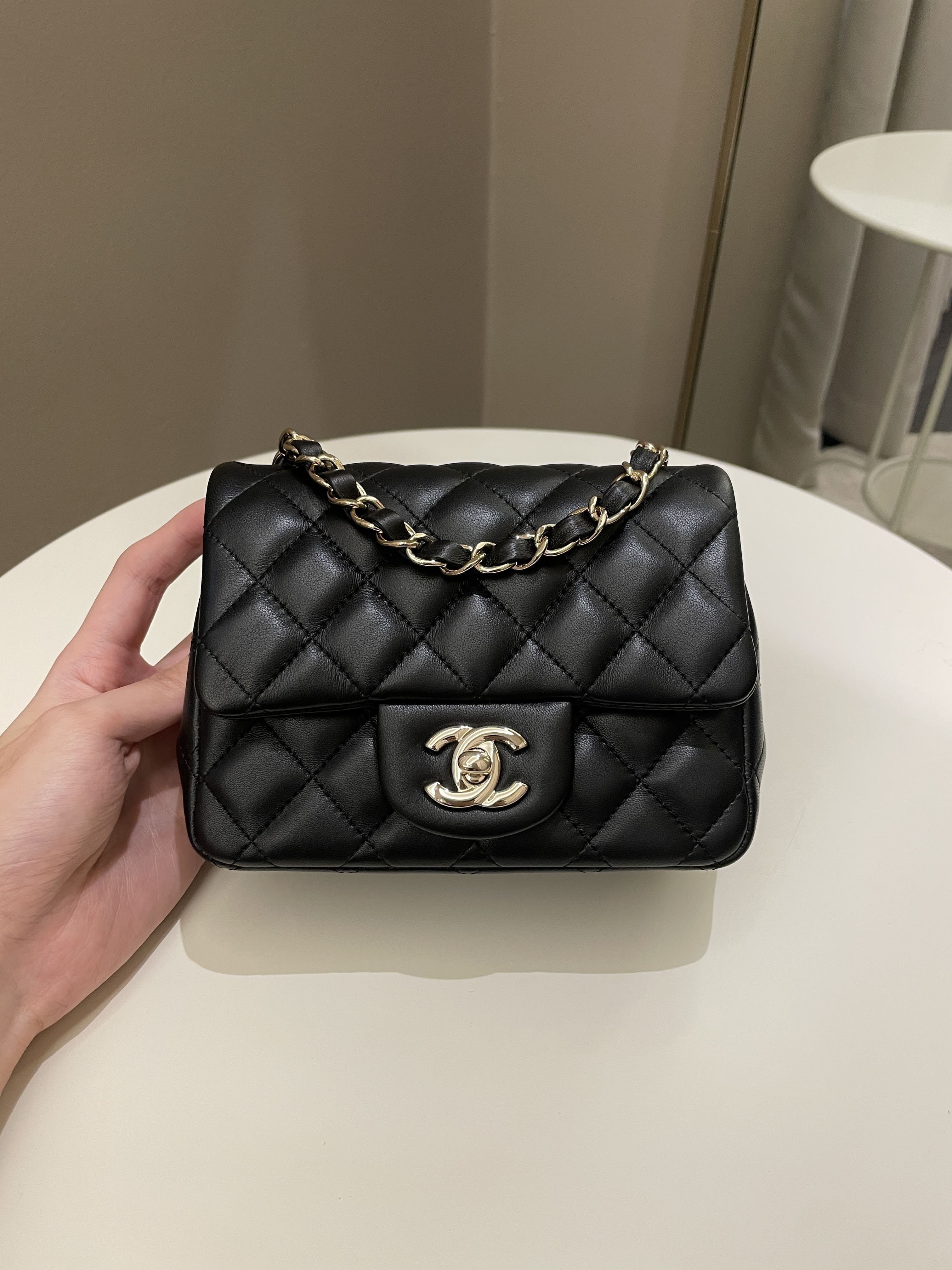 Chanel Classic Quilted Mini Square Black Lambskin