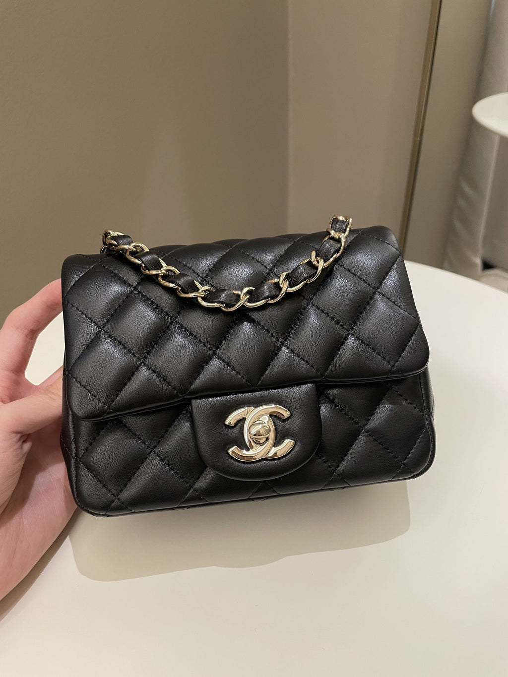 Chanel Classic Quilted Mini Square Black Lambskin