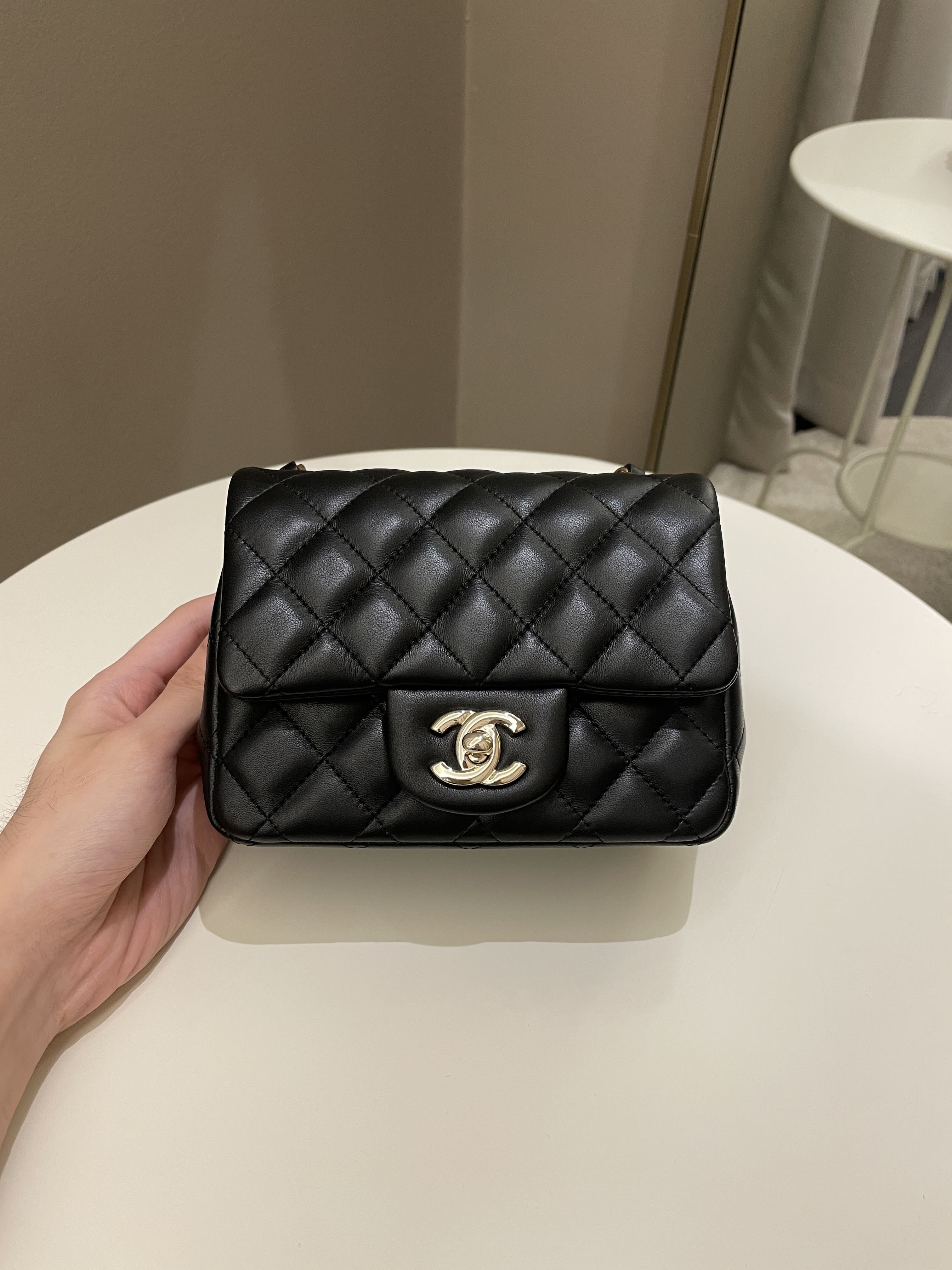 Chanel Classic Quilted Mini Square Black Lambskin
