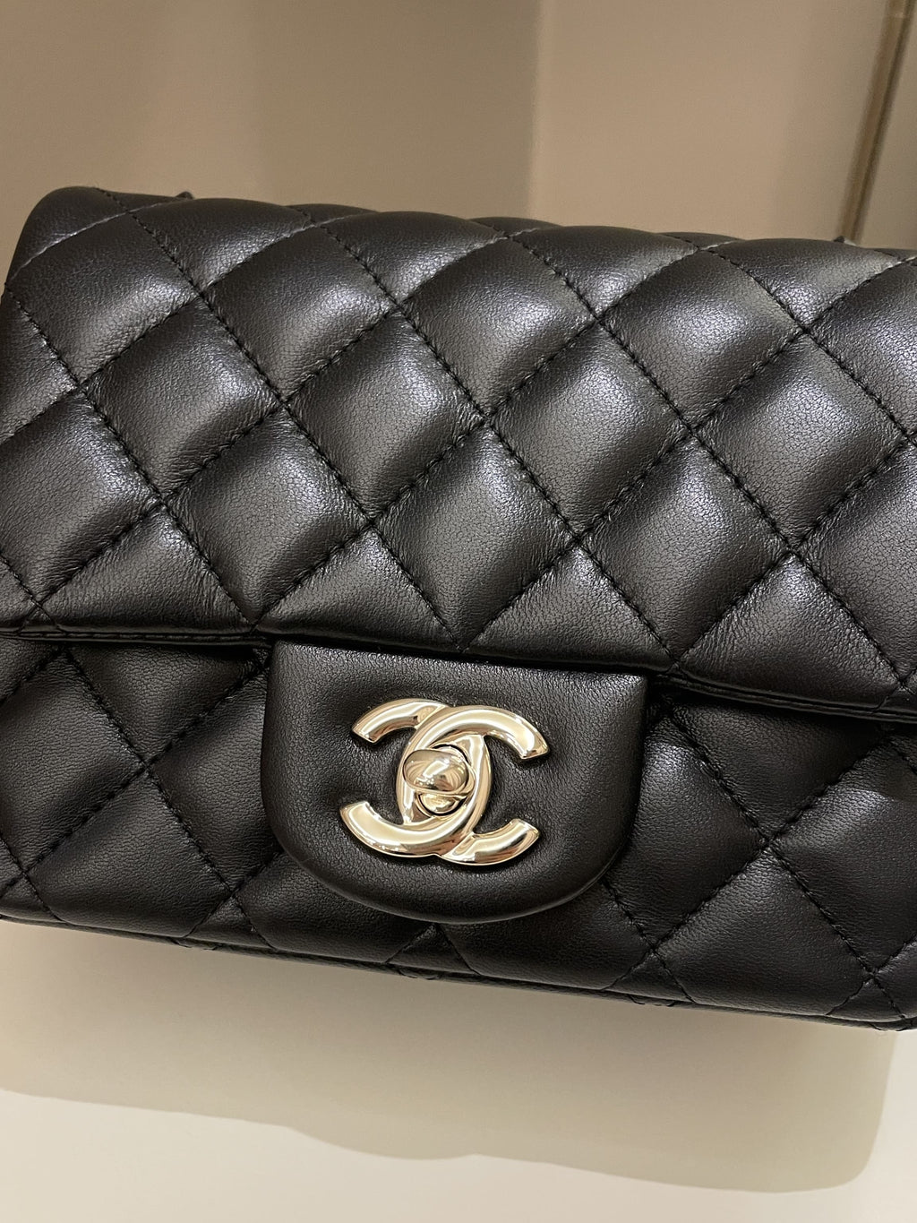 Chanel Classic Quilted Mini Square Black Lambskin